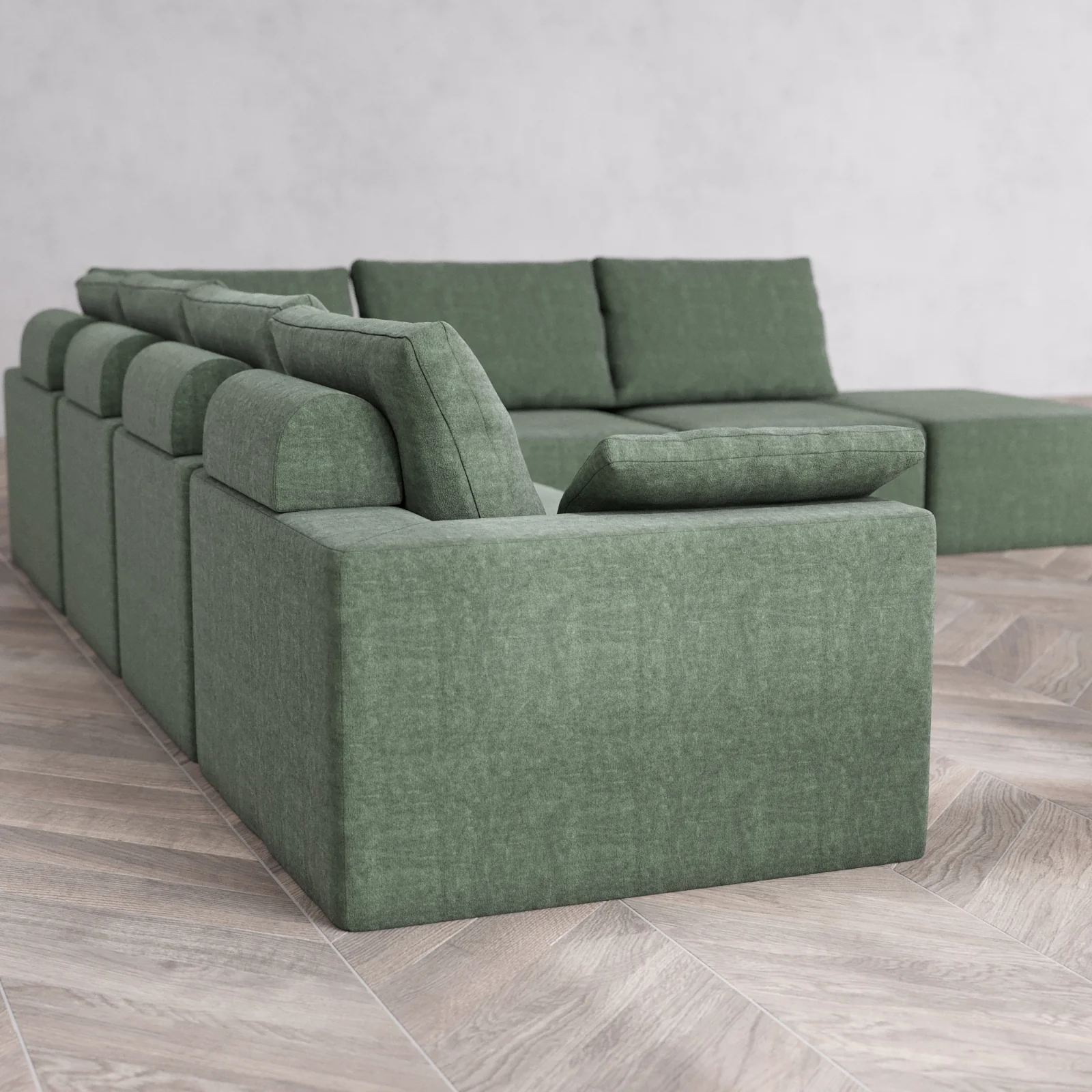 Slipcover Only - Modular Washable 7-Seater Open End Corner Sectional Cloud + Bolster Sofa in Sage | Left-Facing Arm - Image 5