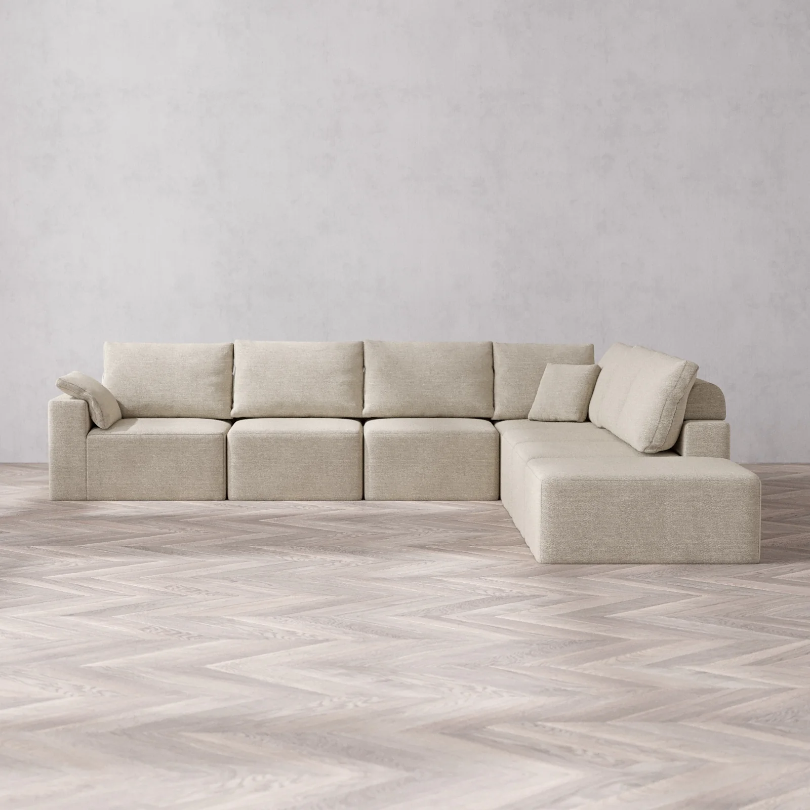 Slipcover Only - Modular Washable 7-Seater Open End Corner Sectional Cloud + Bolster Sofa in Sandstone | Left-Facing Arm