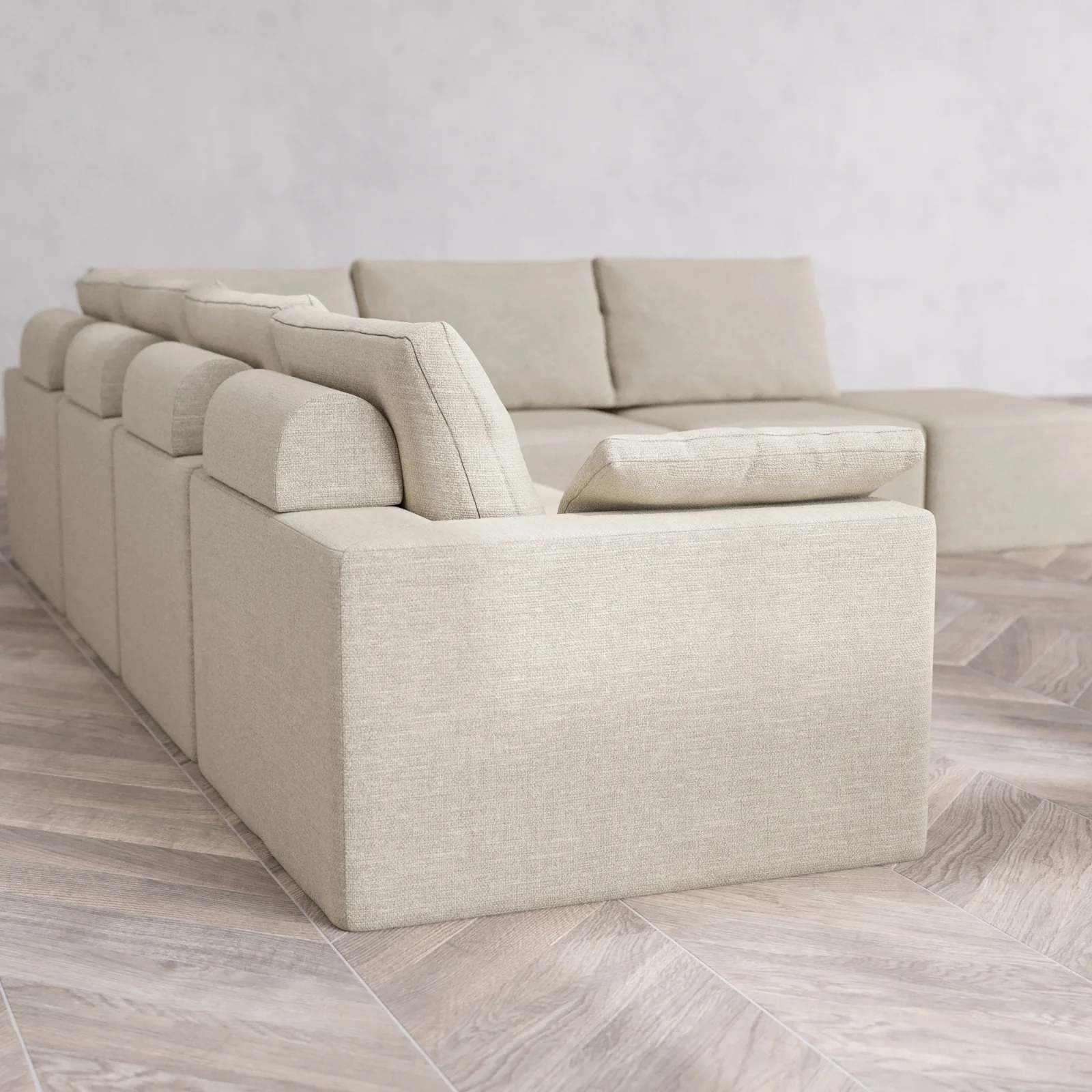 Slipcover Only - Modular Washable 7-Seater Open End Corner Sectional Cloud + Bolster Sofa in Sandstone | Left-Facing Arm - Image 5