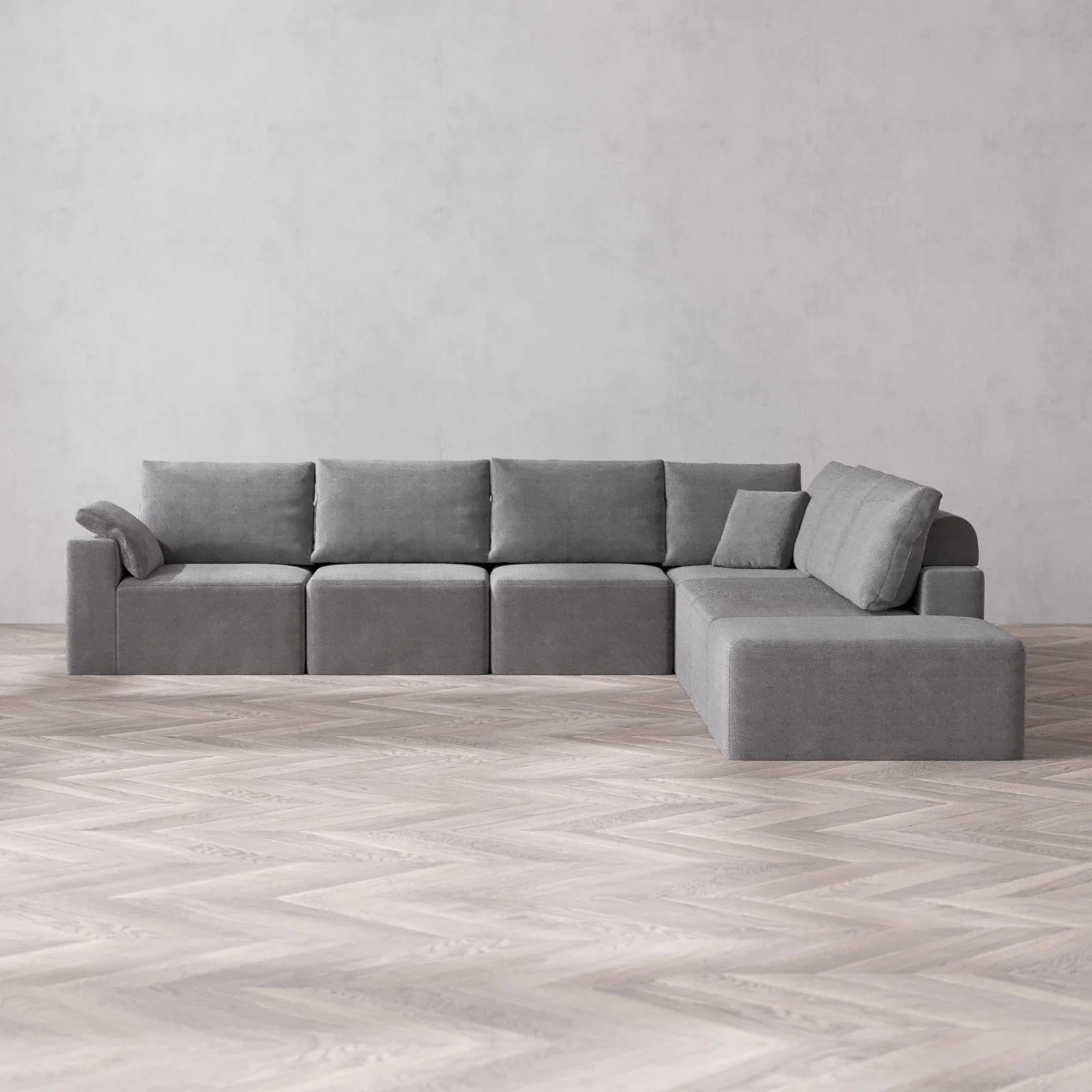 Slipcover Only - Modular Washable 7-Seater Open End Corner Sectional Cloud + Bolster Sofa in Slate | Left-Facing Arm