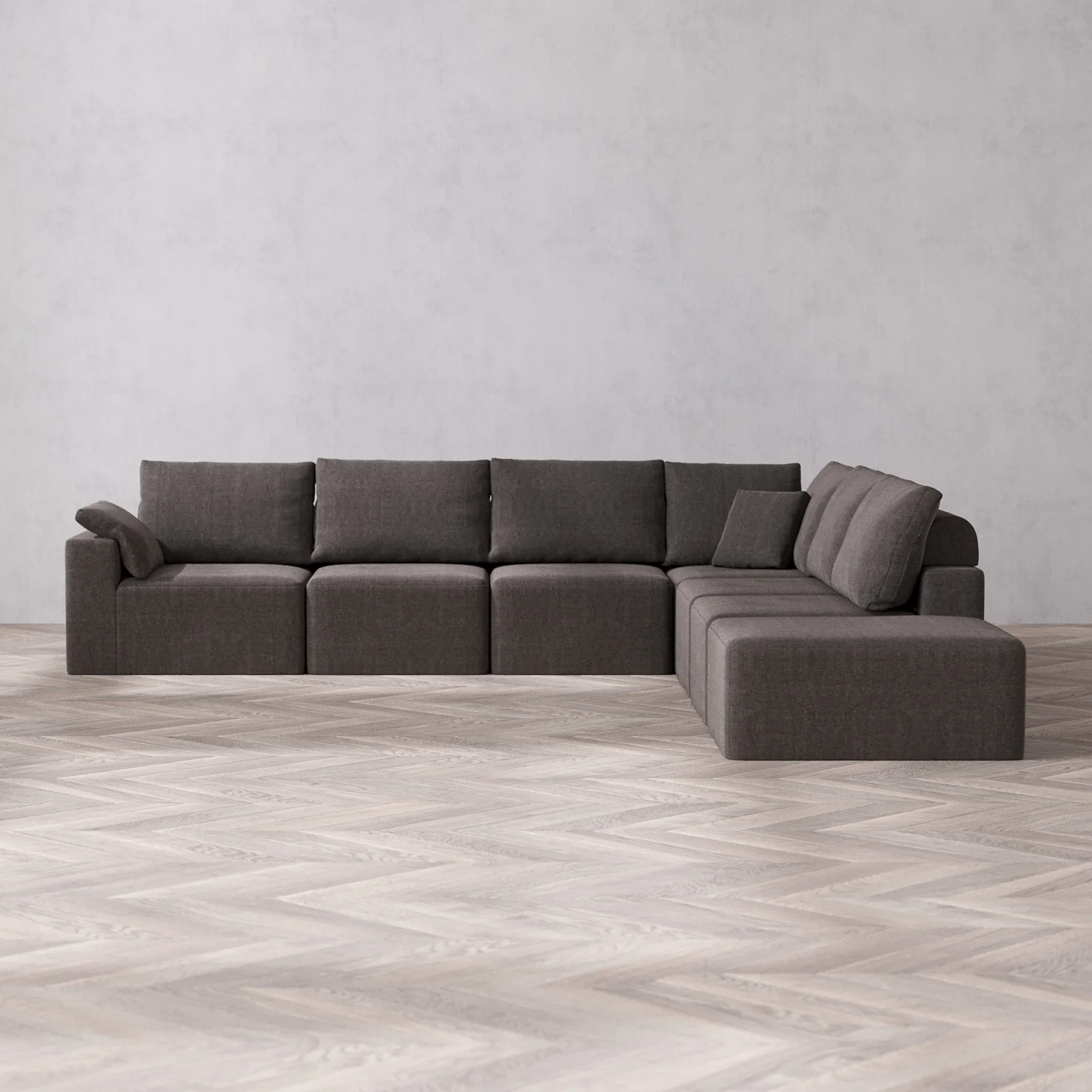 Slipcover Only - Modular Washable 7-Seater Open End Corner Sectional Cloud + Bolster Sofa in Truffle | Left-Facing Arm