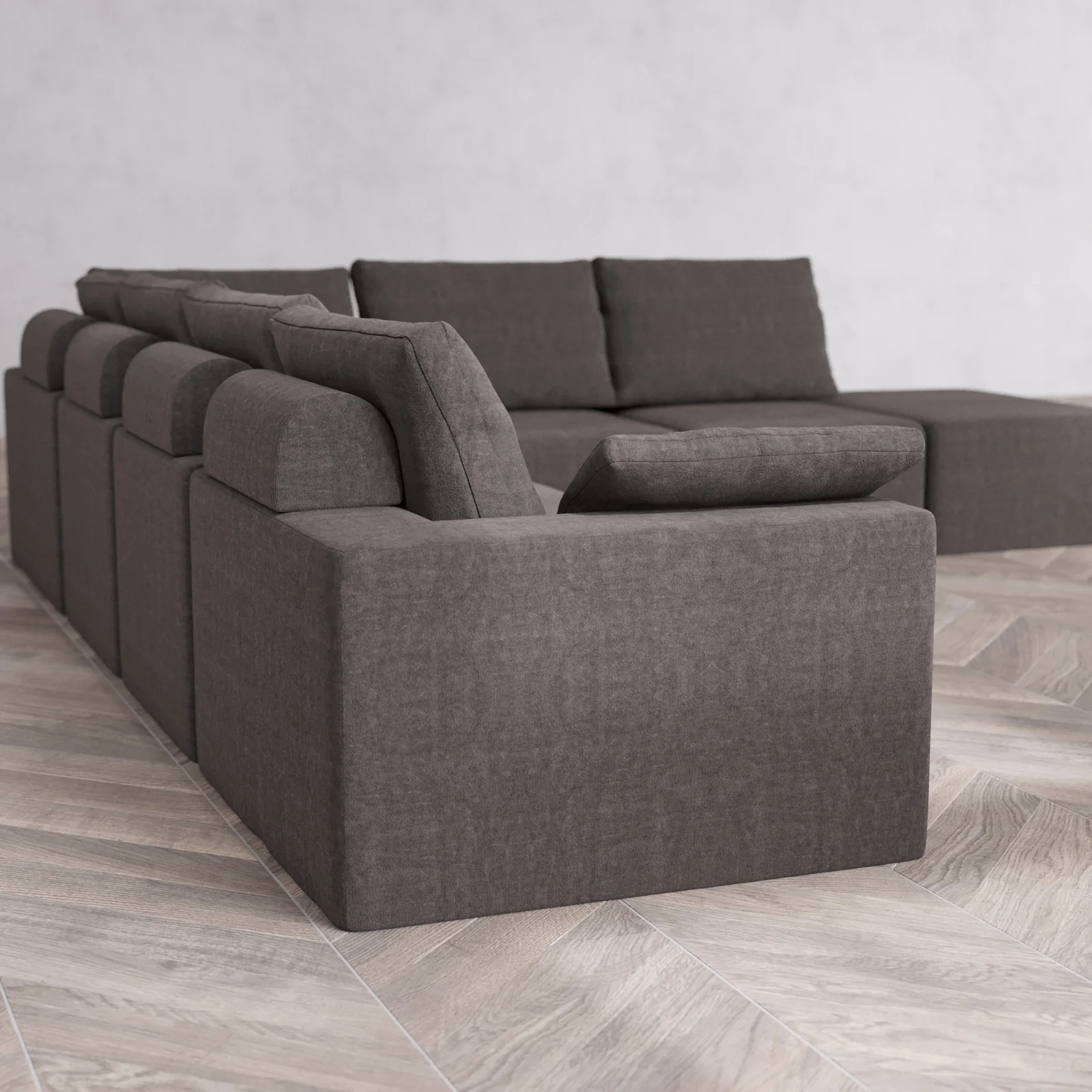 Slipcover Only - Modular Washable 7-Seater Open End Corner Sectional Cloud + Bolster Sofa in Truffle | Left-Facing Arm - Image 5