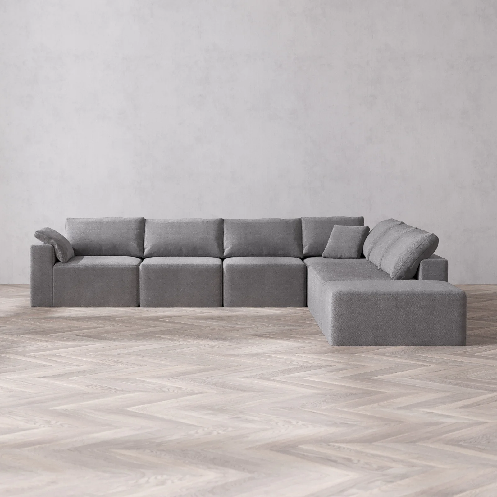 Slipcover Only - Modular Washable 7-Seater Open End Corner Sectional Cloud Sofa in Slate | Left-Facing Arm