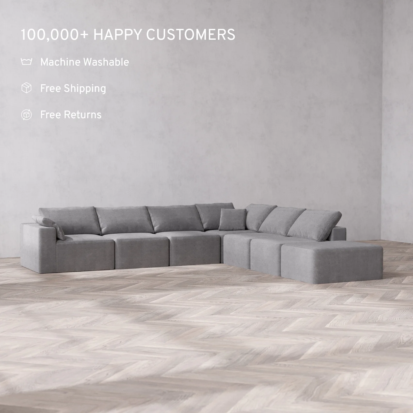 Slipcover Only - Modular Washable 7-Seater Open End Corner Sectional Cloud Sofa in Slate | Left-Facing Arm - Image 2