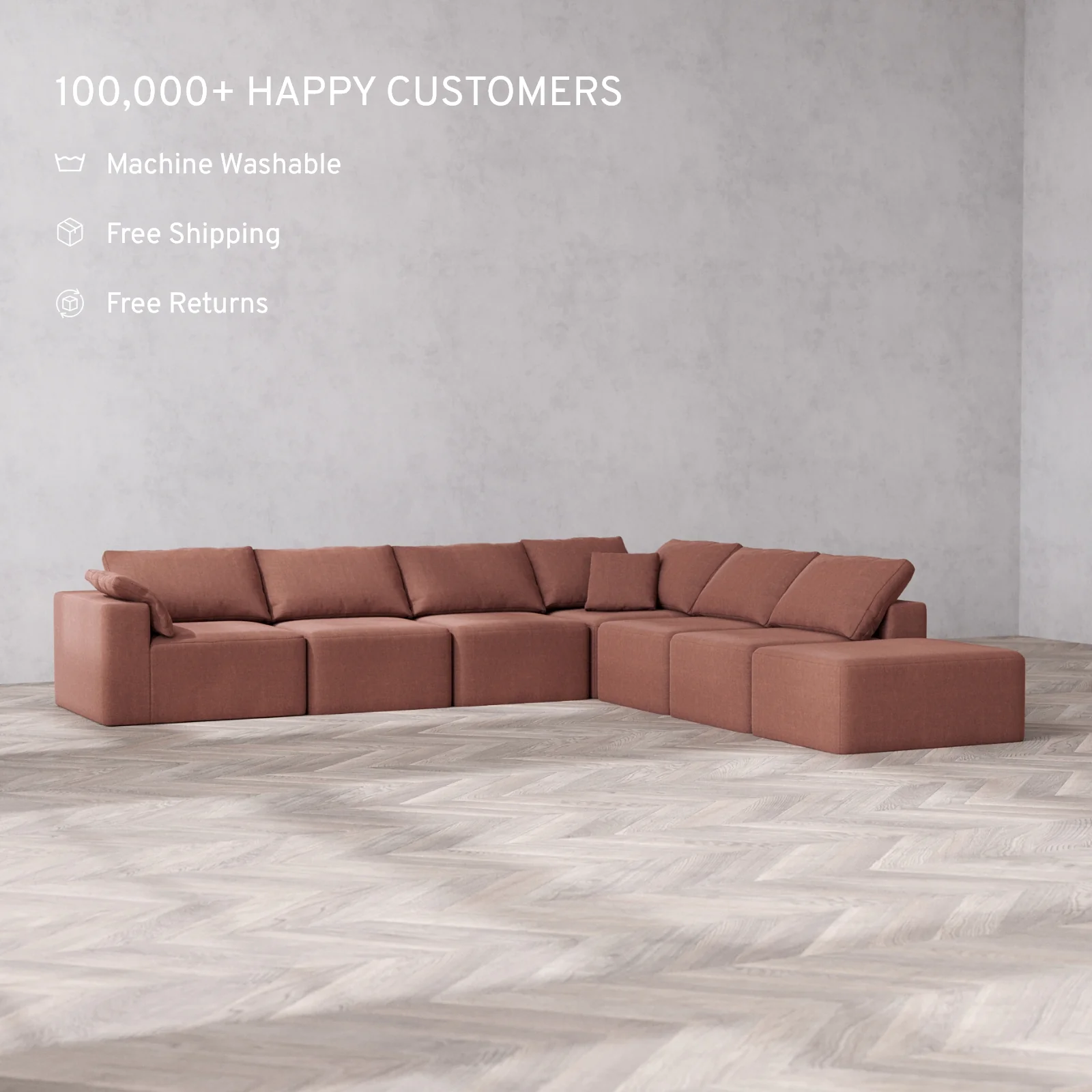 Slipcover Only - Modular Washable 7-Seater Open End Corner Sectional Cloud Sofa in Sumac | Left-Facing Arm - Image 2