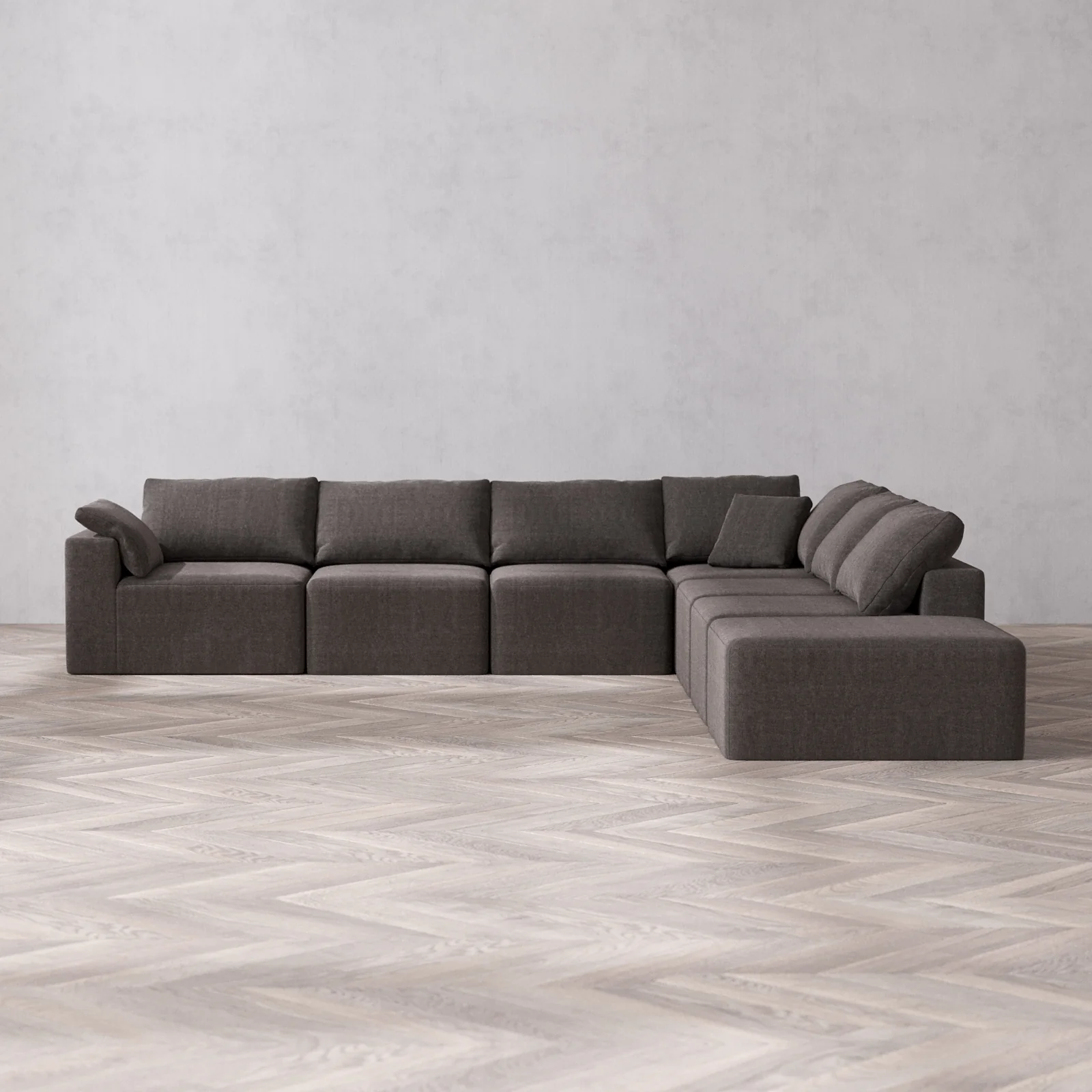Slipcover Only - Modular Washable 7-Seater Open End Corner Sectional Cloud Sofa in Truffle | Left-Facing Arm