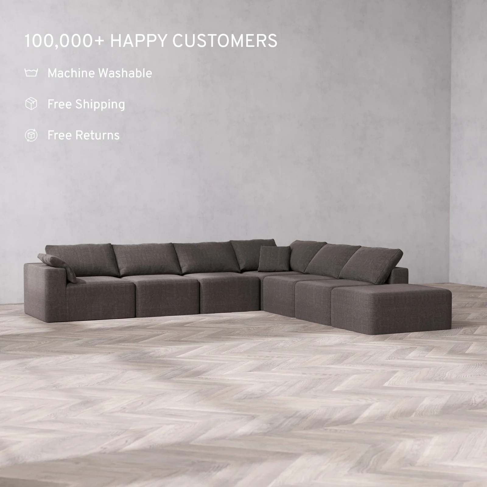 Slipcover Only - Modular Washable 7-Seater Open End Corner Sectional Cloud Sofa in Truffle | Left-Facing Arm - Image 2