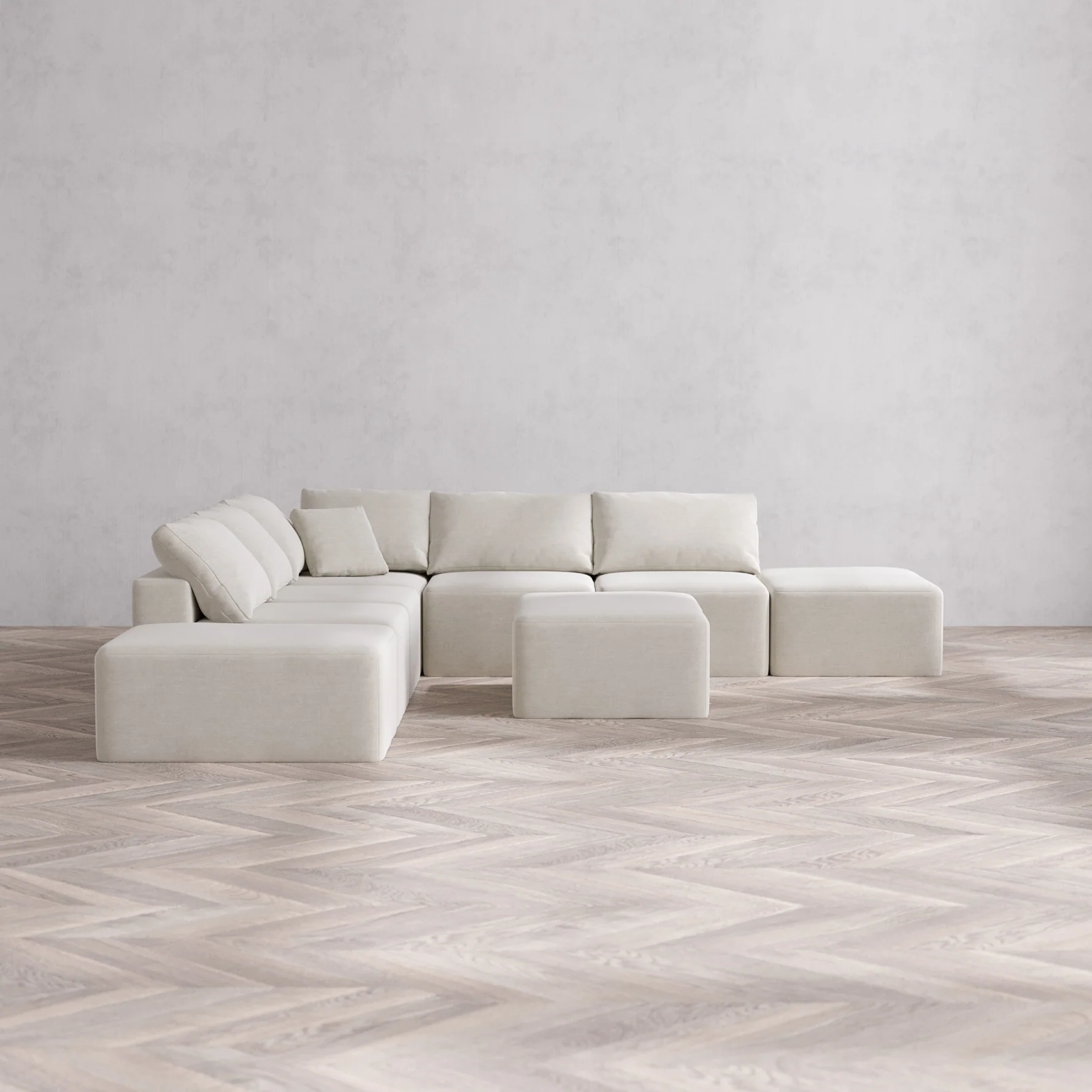 Slipcover Only - Modular Washable 7-Seater Open-Ends Corner Sectional + Chaise Ottoman Cloud Sofa in Cashew