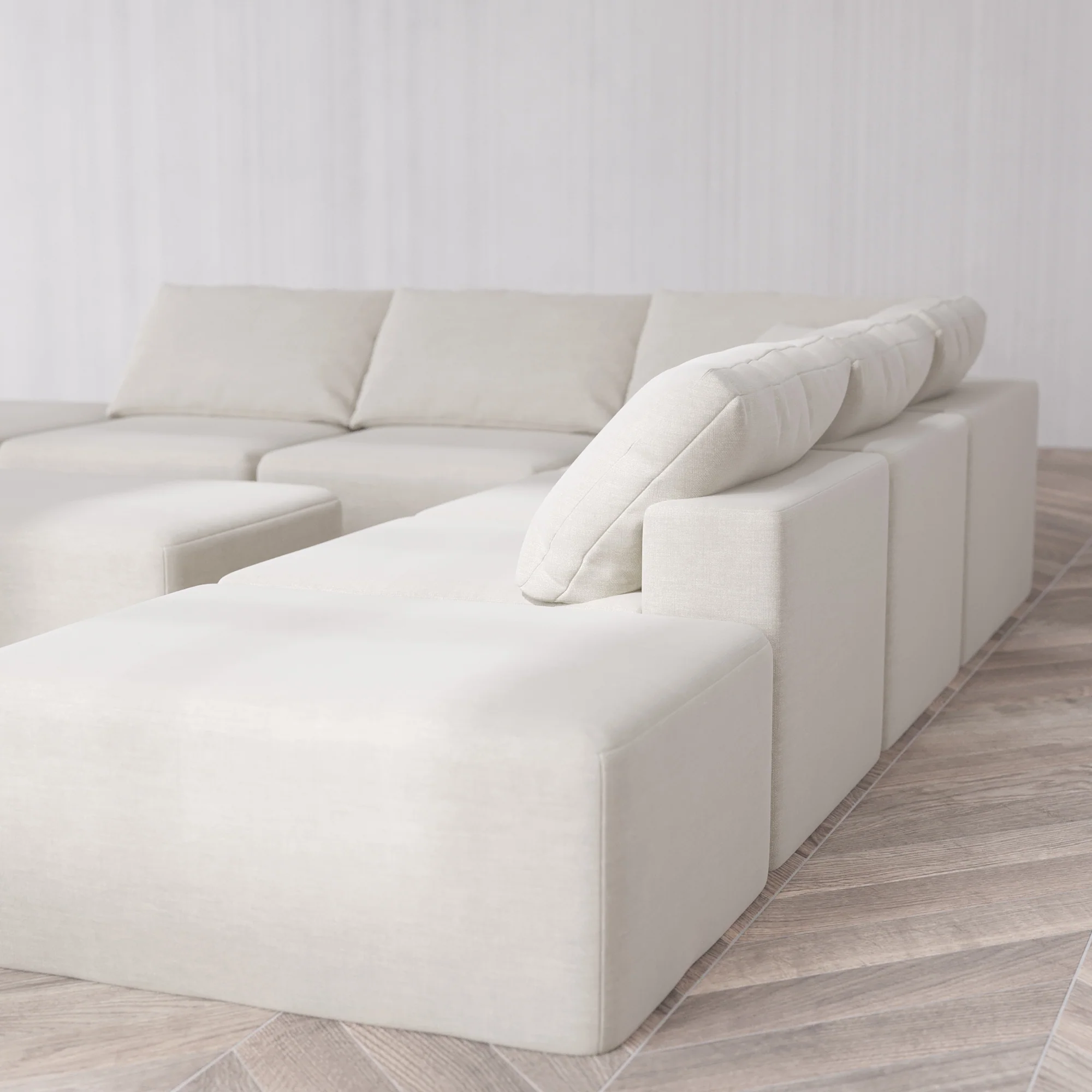 Slipcover Only - Modular Washable 7-Seater Open-Ends Corner Sectional + Chaise Ottoman Cloud Sofa in Cashew - Image 5