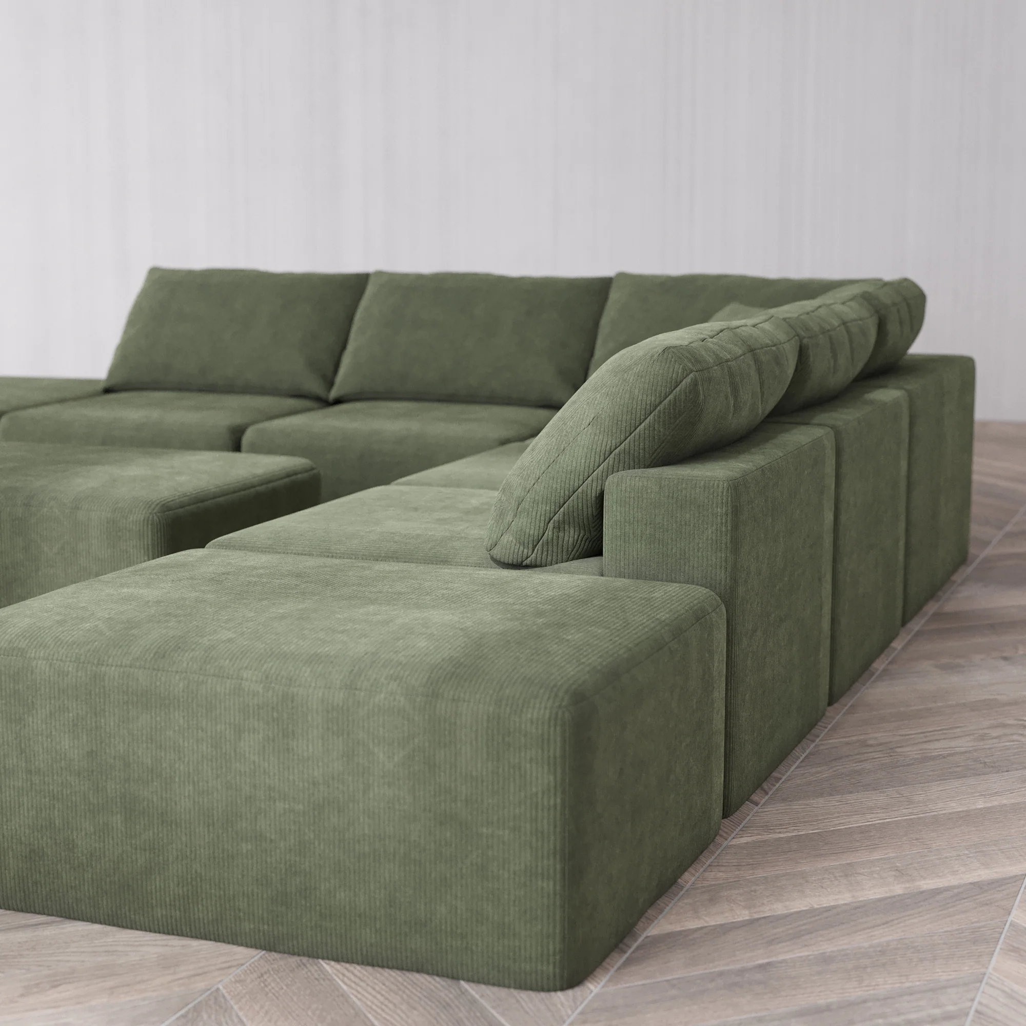 Slipcover Only - Modular Washable 7-Seater Open-Ends Corner Sectional + Chaise Ottoman Cloud Sofa in Juniper - Image 5