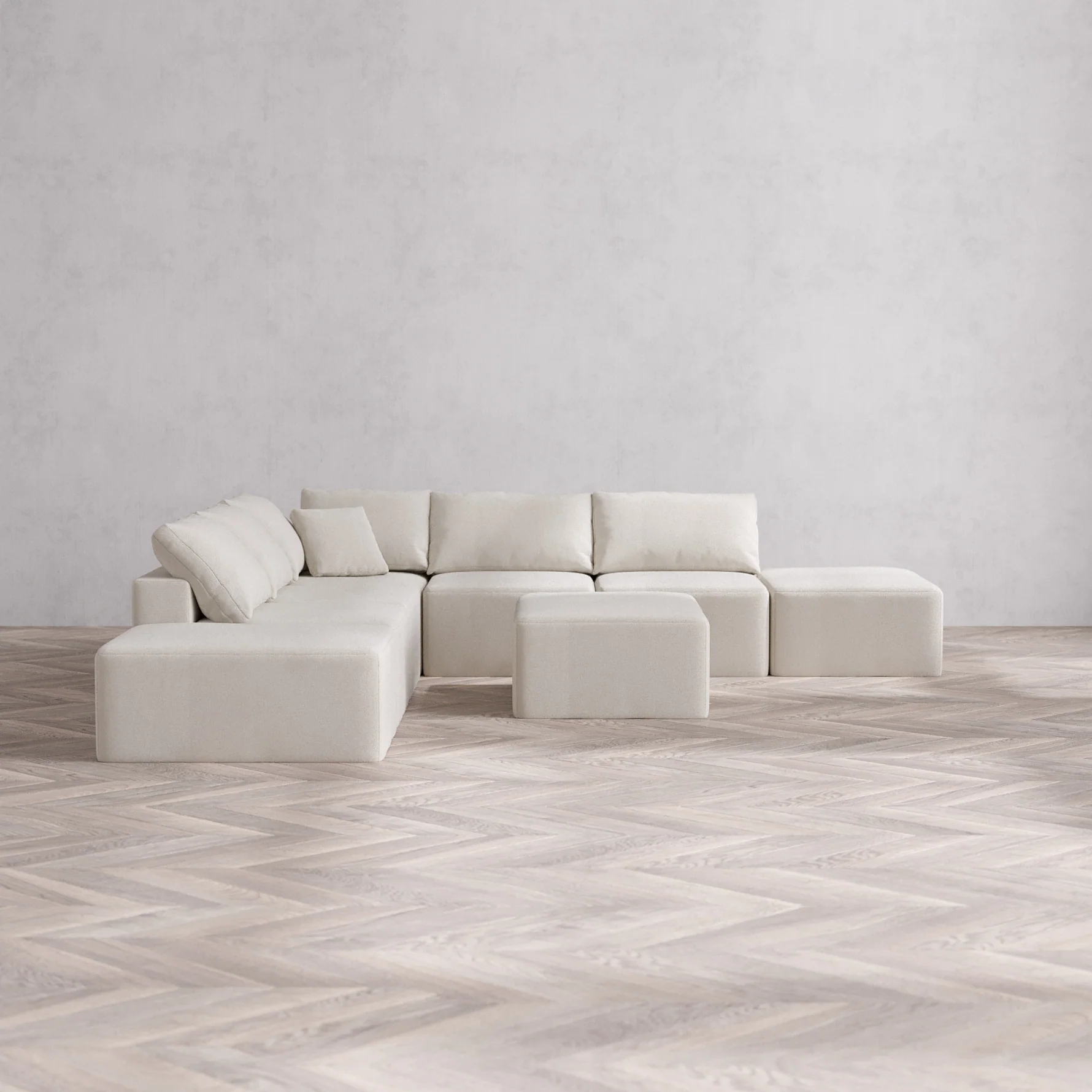 Slipcover Only - Modular Washable 7-Seater Open-Ends Corner Sectional + Chaise Ottoman Cloud Sofa in Pearl