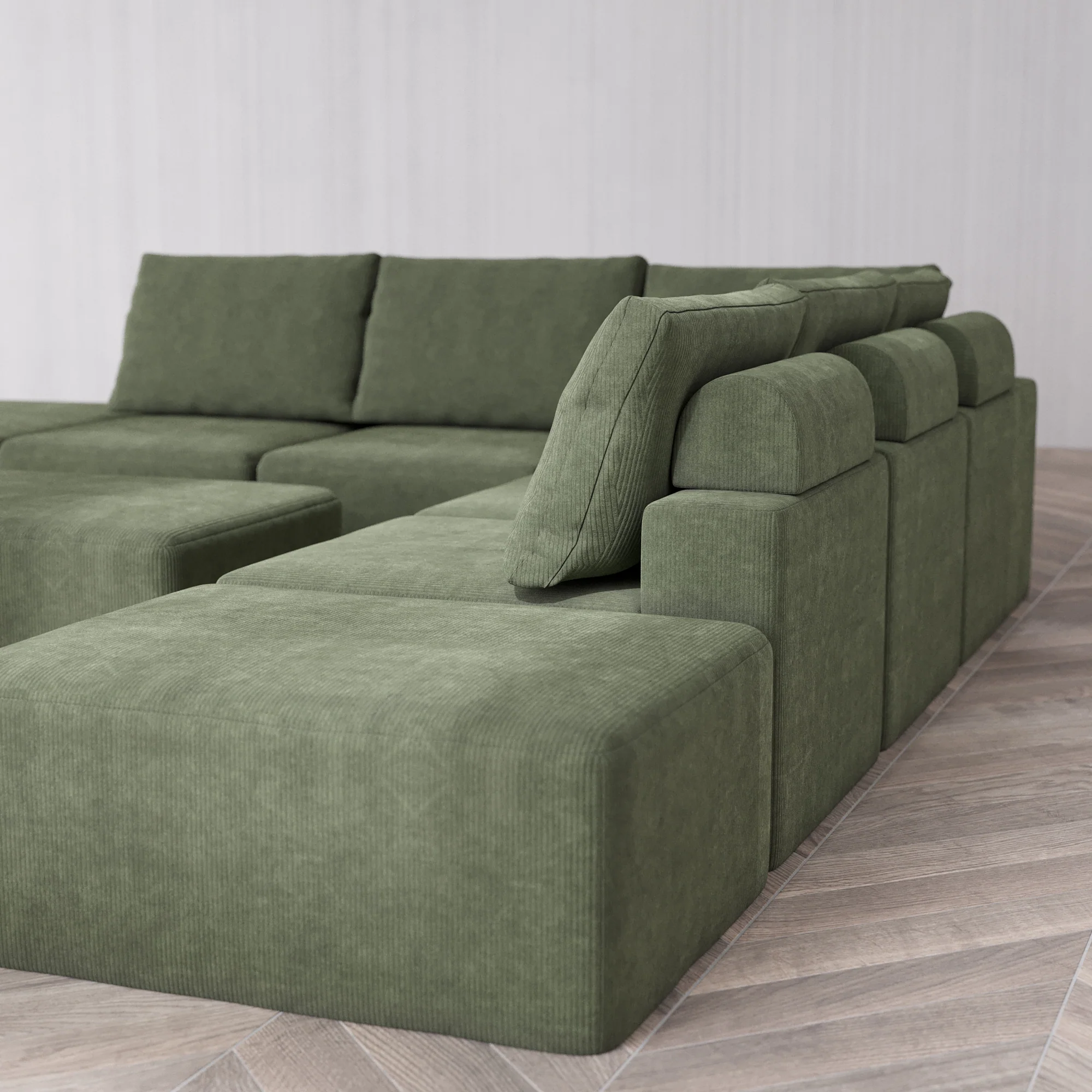 Slipcover Only - Modular Washable 7-Seater Open-Ends Corner Sectional + Chaise Ottoman Cloud + Bolster Sofa in Juniper - Image 5