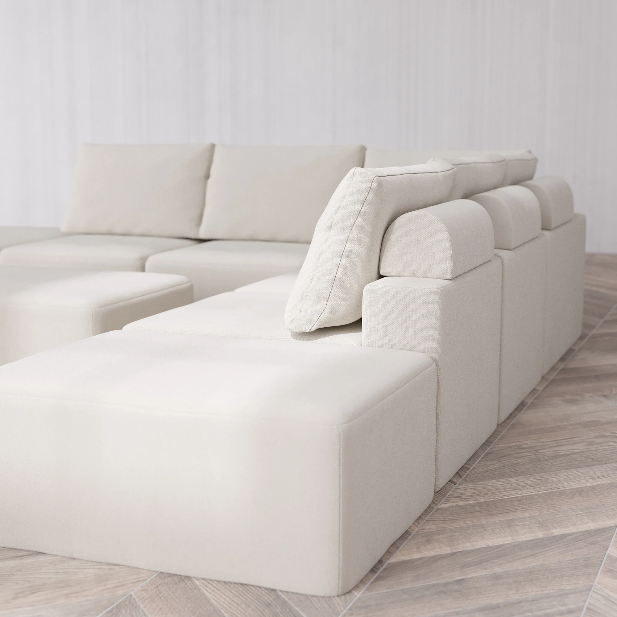 Slipcover Only - Modular Washable 7-Seater Open-Ends Corner Sectional + Chaise Ottoman Cloud + Bolster Sofa in Pearl - Image 5