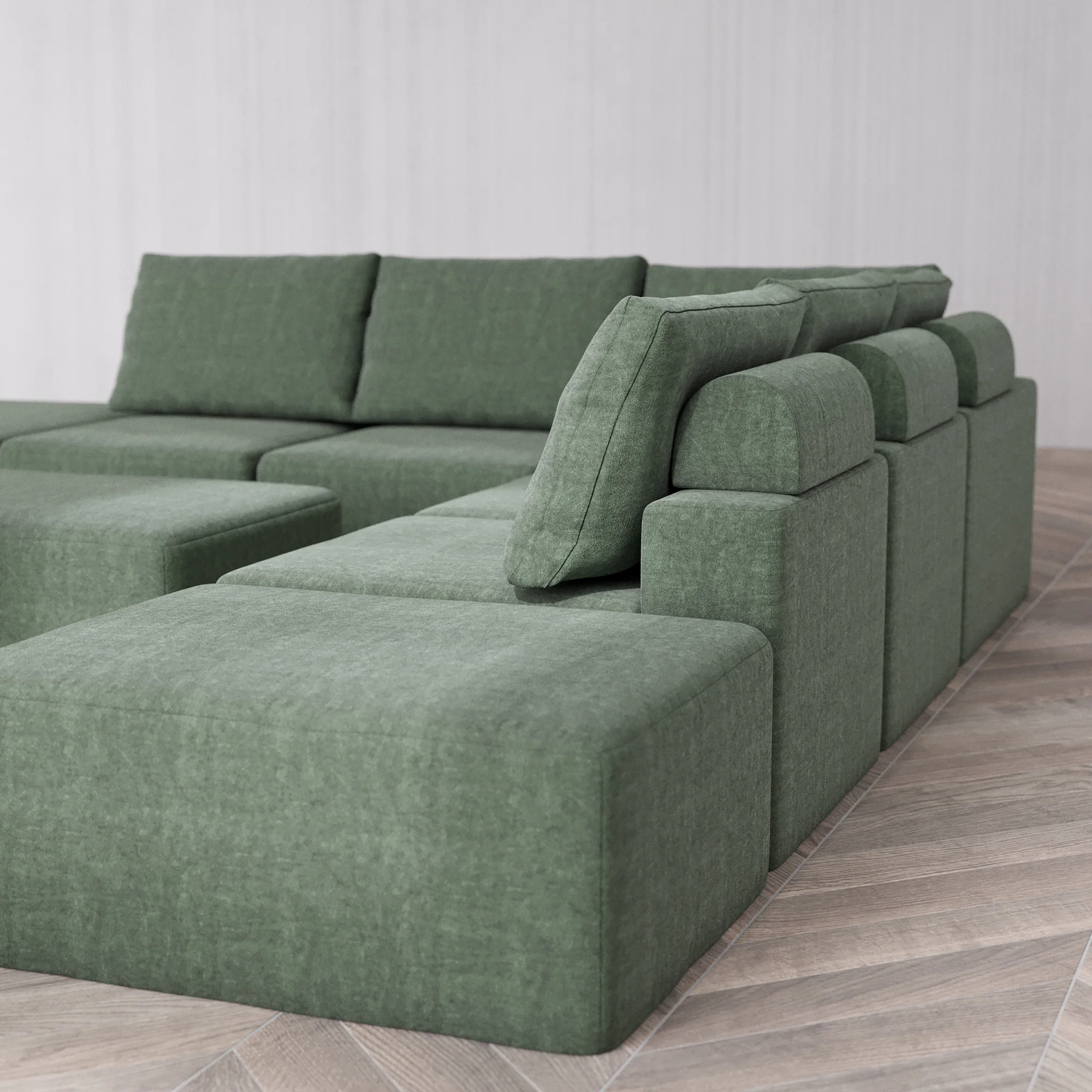 Slipcover Only - Modular Washable 7-Seater Open-Ends Corner Sectional + Chaise Ottoman Cloud + Bolster Sofa in Sage - Image 5