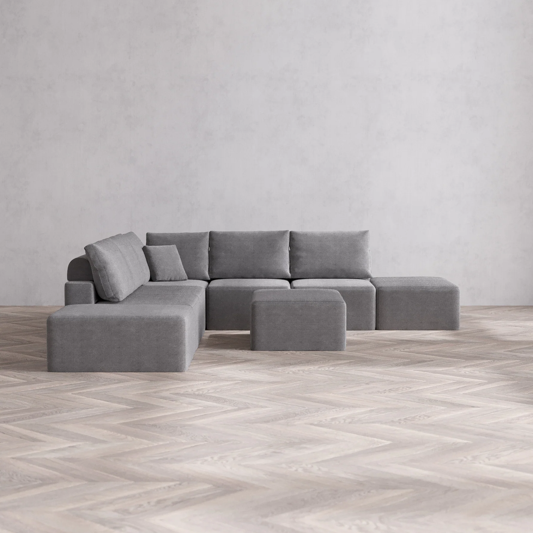 Slipcover Only - Modular Washable 7-Seater Open-Ends Corner Sectional + Chaise Ottoman Cloud + Bolster Sofa in Slate