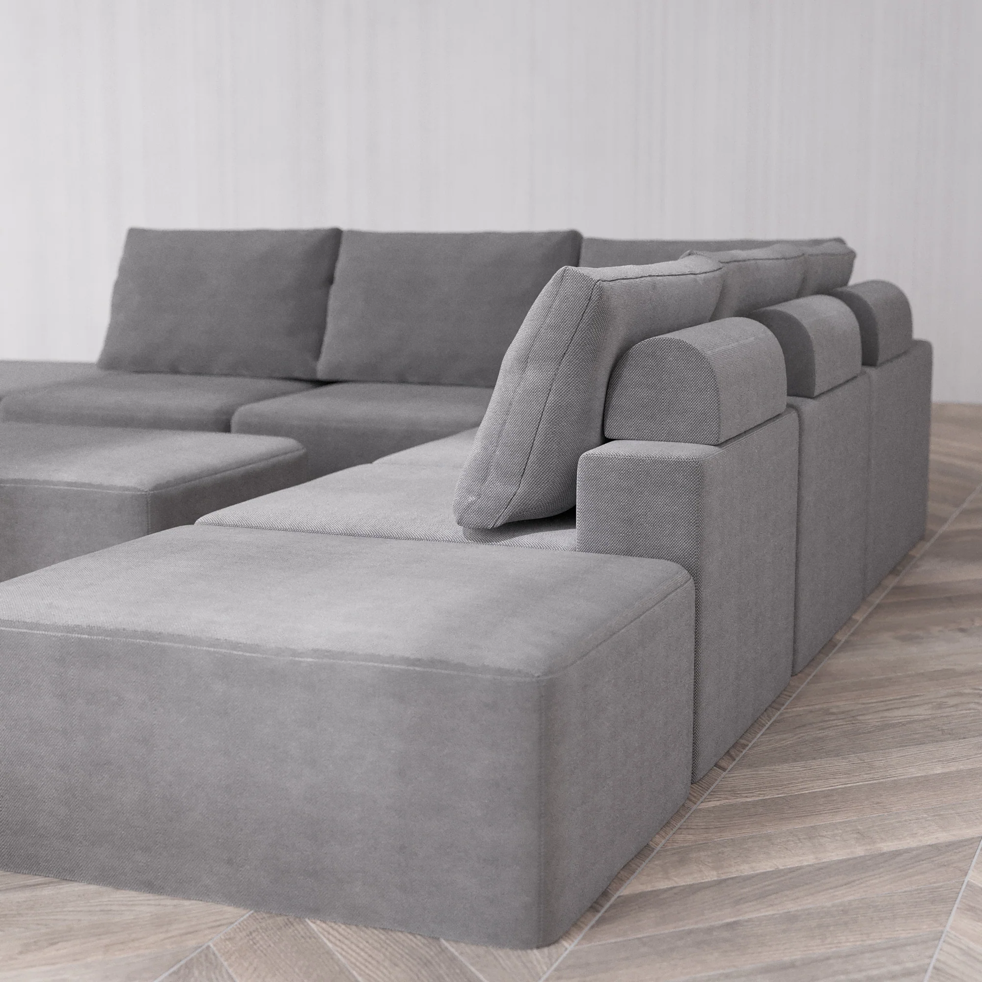 Slipcover Only - Modular Washable 7-Seater Open-Ends Corner Sectional + Chaise Ottoman Cloud + Bolster Sofa in Slate - Image 5