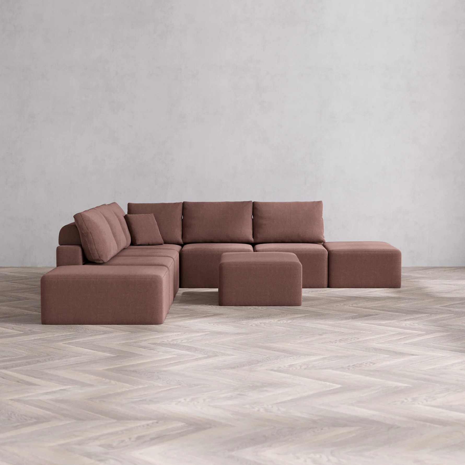 Slipcover Only - Modular Washable 7-Seater Open-Ends Corner Sectional + Chaise Ottoman Cloud + Bolster Sofa in Sumac