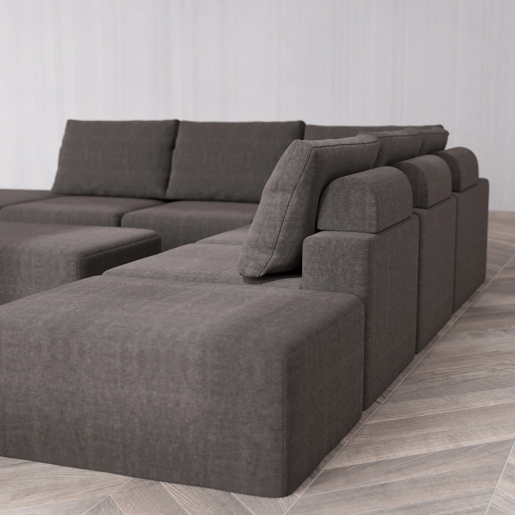 Slipcover Only - Modular Washable 7-Seater Open-Ends Corner Sectional + Chaise Ottoman Cloud + Bolster Sofa in Truffle - Image 5