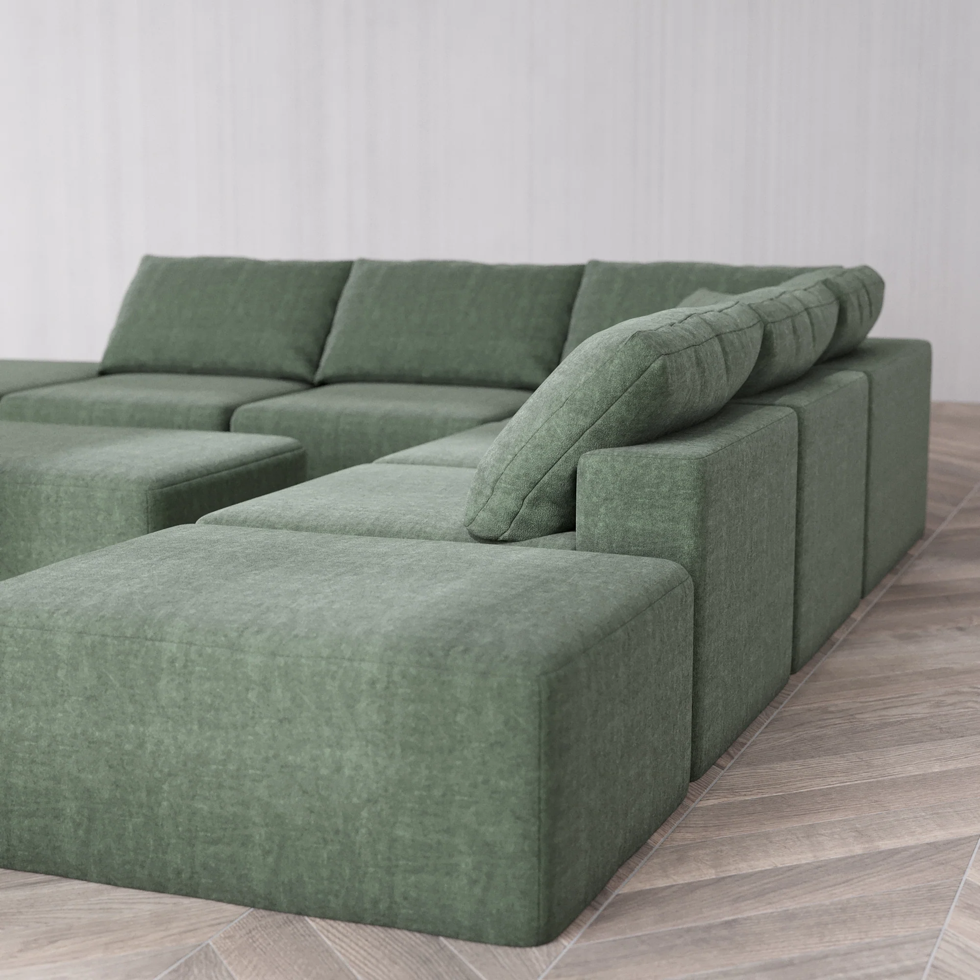Slipcover Only - Modular Washable 7-Seater Open-Ends Corner Sectional + Chaise Ottoman Cloud Sofa in Sage - Image 5