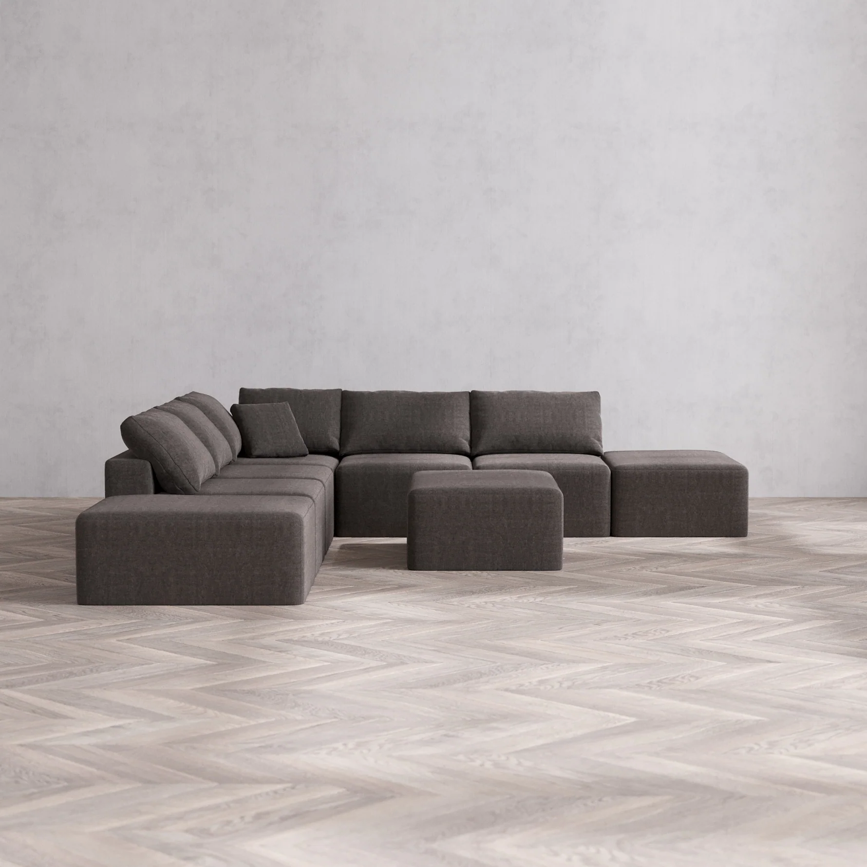 Slipcover Only - Modular Washable 7-Seater Open-Ends Corner Sectional + Chaise Ottoman Cloud Sofa in Truffle