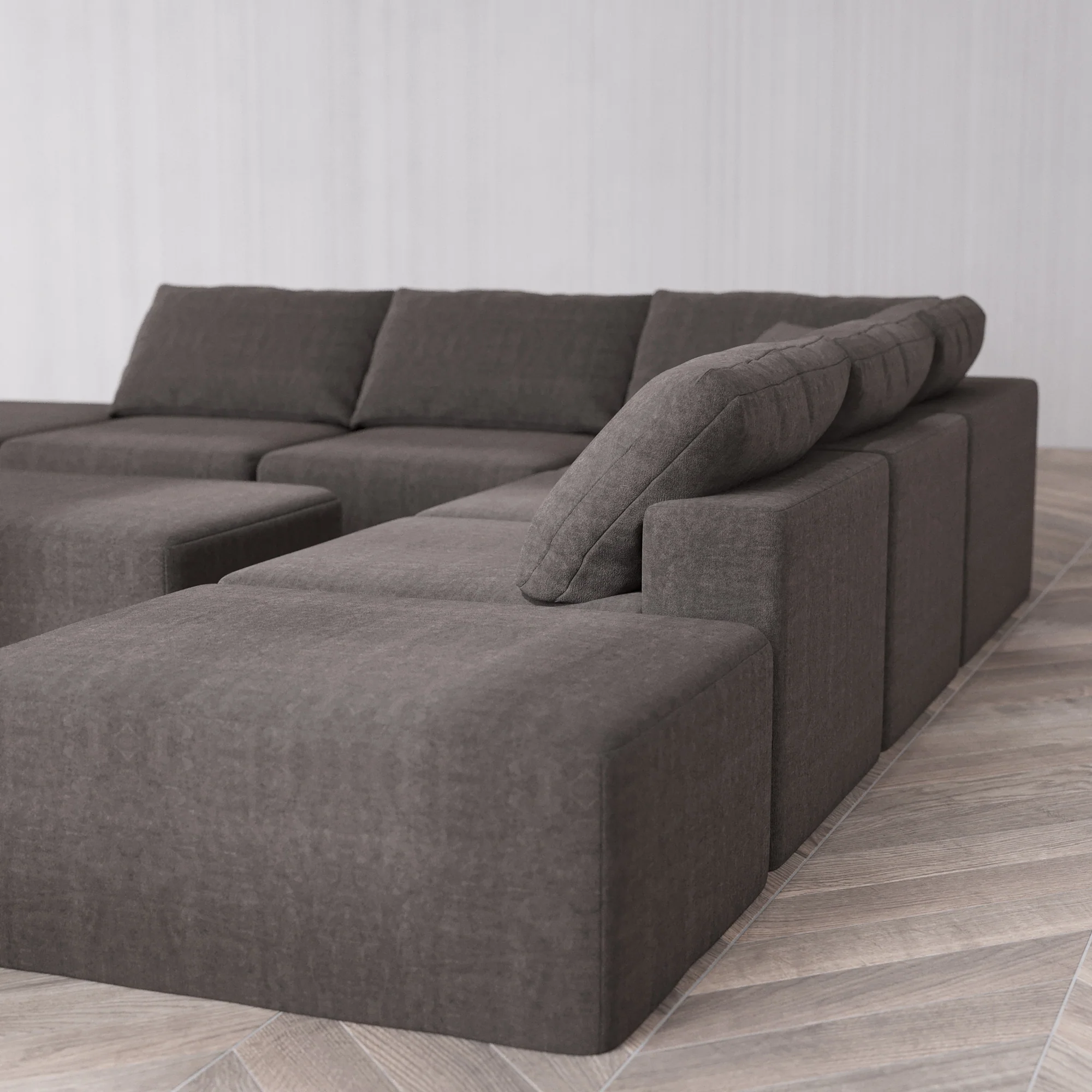 Slipcover Only - Modular Washable 7-Seater Open-Ends Corner Sectional + Chaise Ottoman Cloud Sofa in Truffle - Image 5