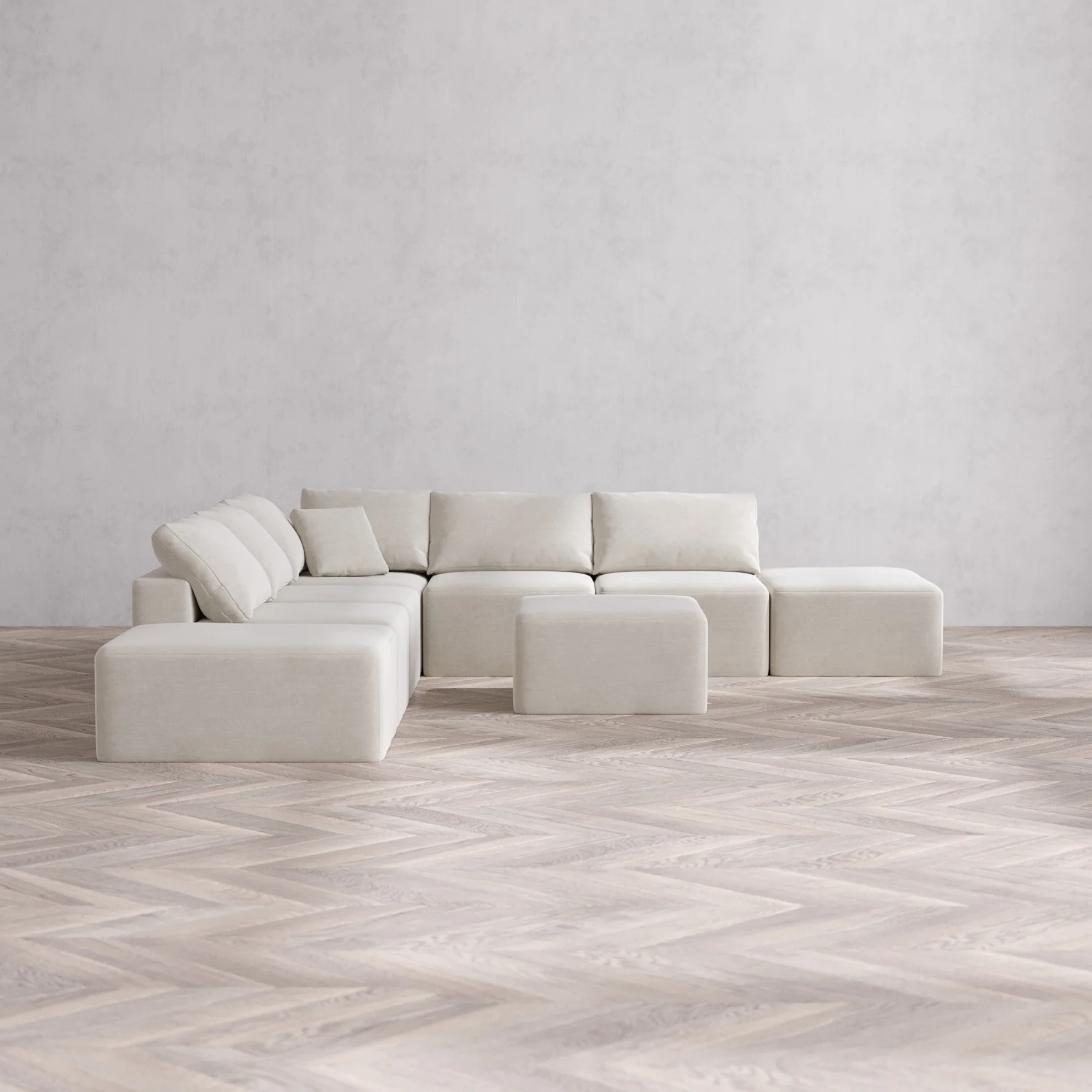 Slipcover Only - Modular Washable 7-Seater Open-Ends Corner Sectional Cloud Sofa in Cashew