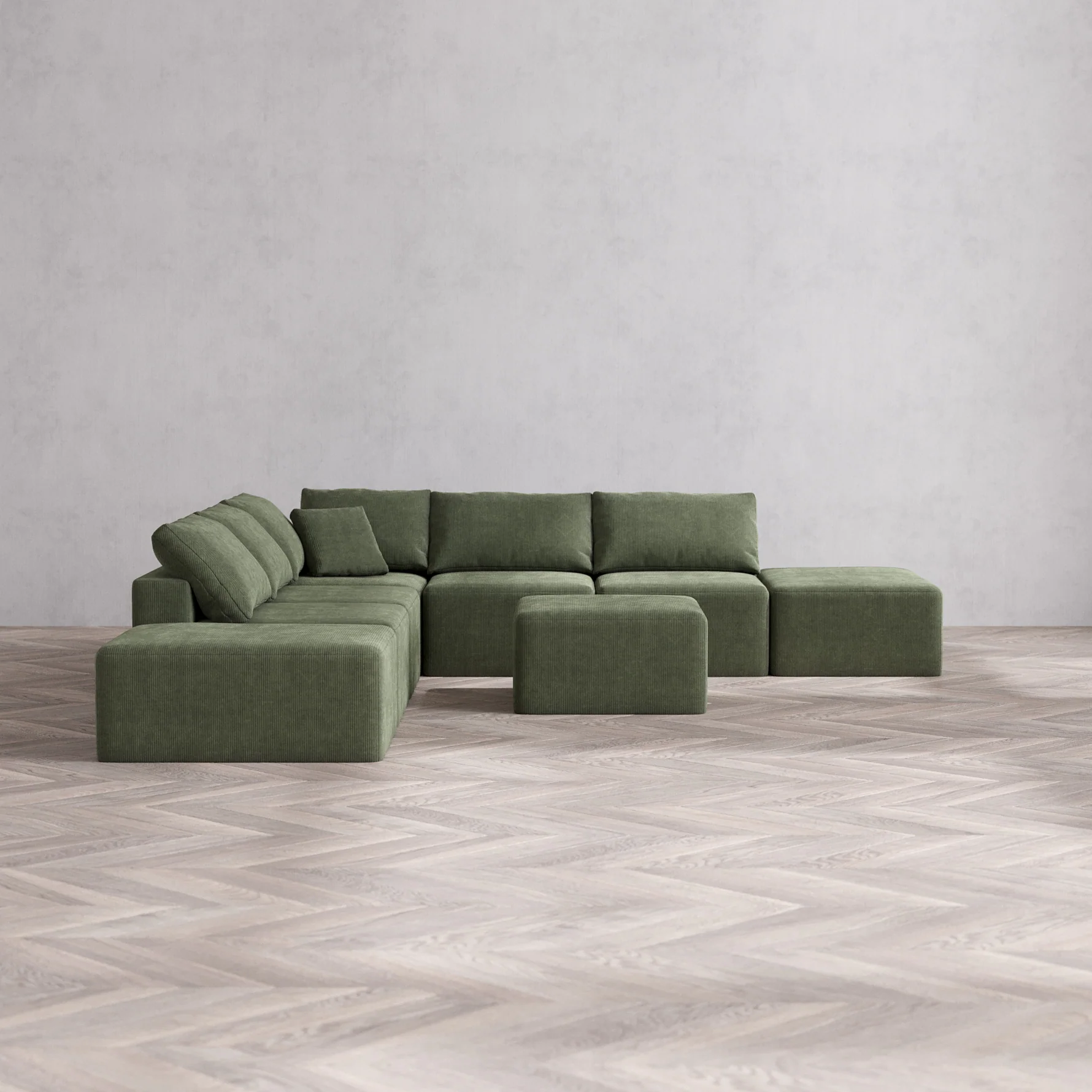 Slipcover Only - Modular Washable 7-Seater Open-Ends Corner Sectional Cloud Sofa in Juniper