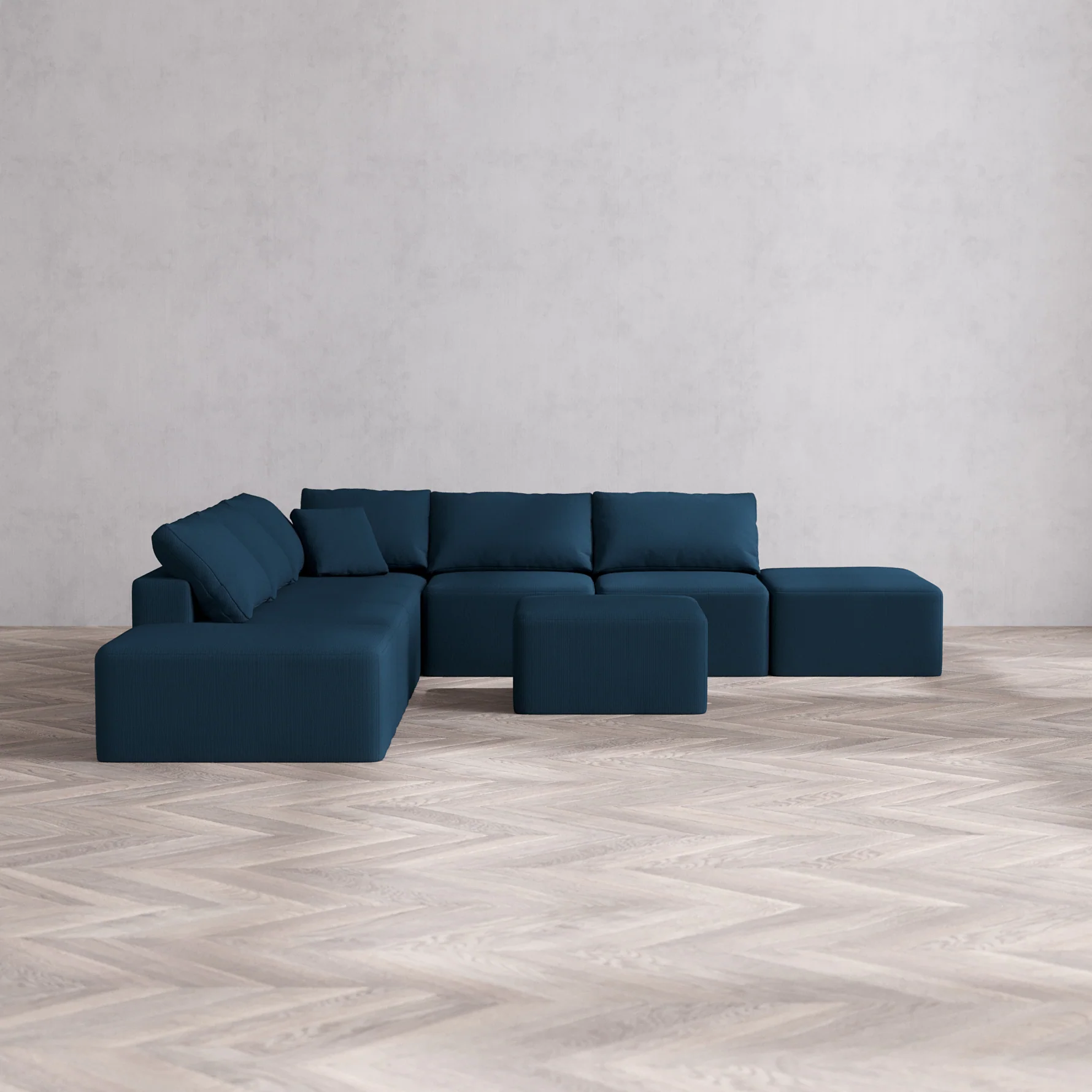 Slipcover Only - Modular Washable 7-Seater Open-Ends Corner Sectional Cloud Sofa in Lazuli