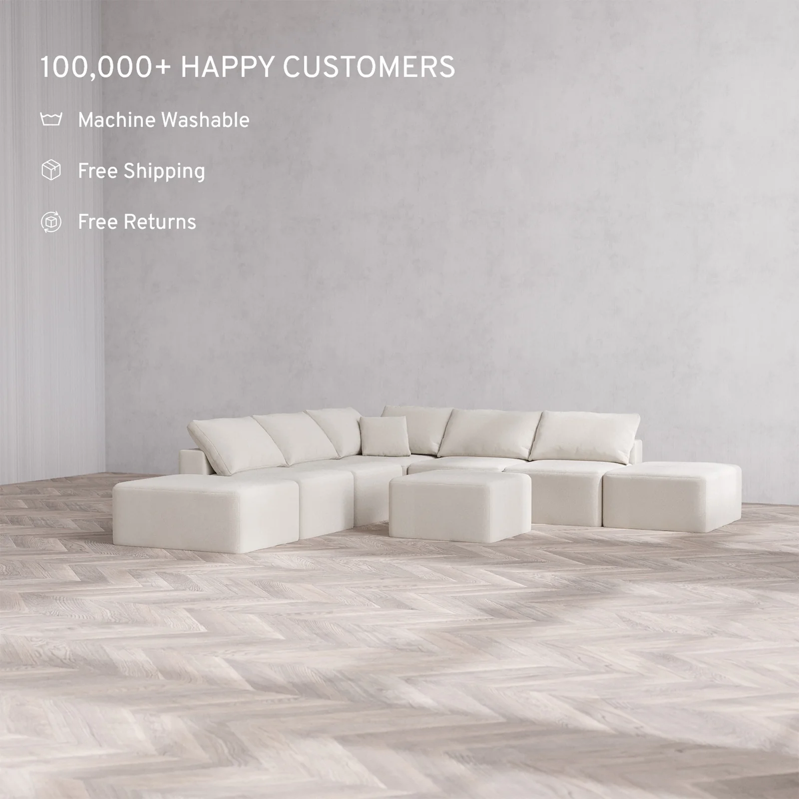 Slipcover Only - Modular Washable 7-Seater Open-Ends Corner Sectional Cloud Sofa in Pearl - Image 2