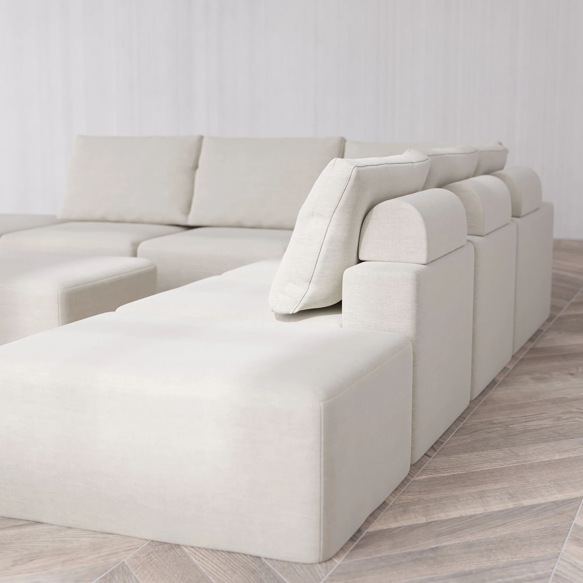 Slipcover Only - Modular Washable 7-Seater Open-Ends Corner Sectional Cloud + Bolster Sofa in Cashew - Image 5