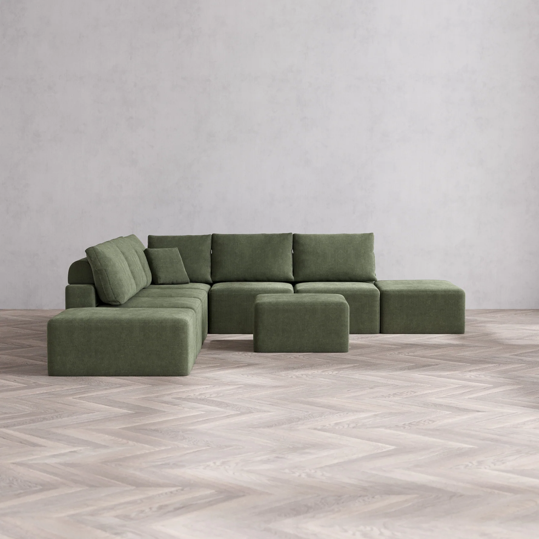 Slipcover Only - Modular Washable 7-Seater Open-Ends Corner Sectional Cloud + Bolster Sofa in Juniper