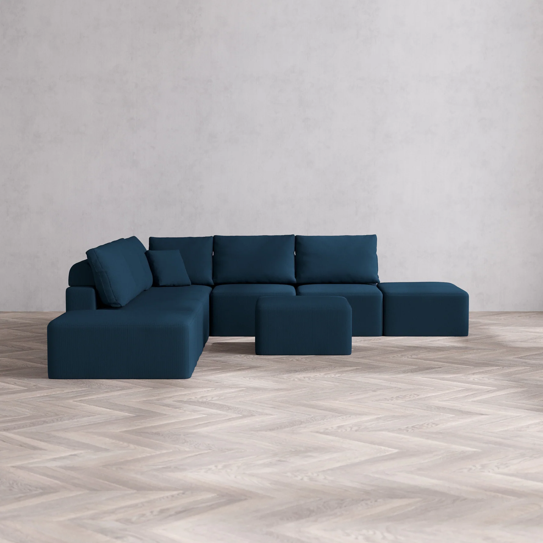 Slipcover Only - Modular Washable 7-Seater Open-Ends Corner Sectional Cloud + Bolster Sofa in Lazuli