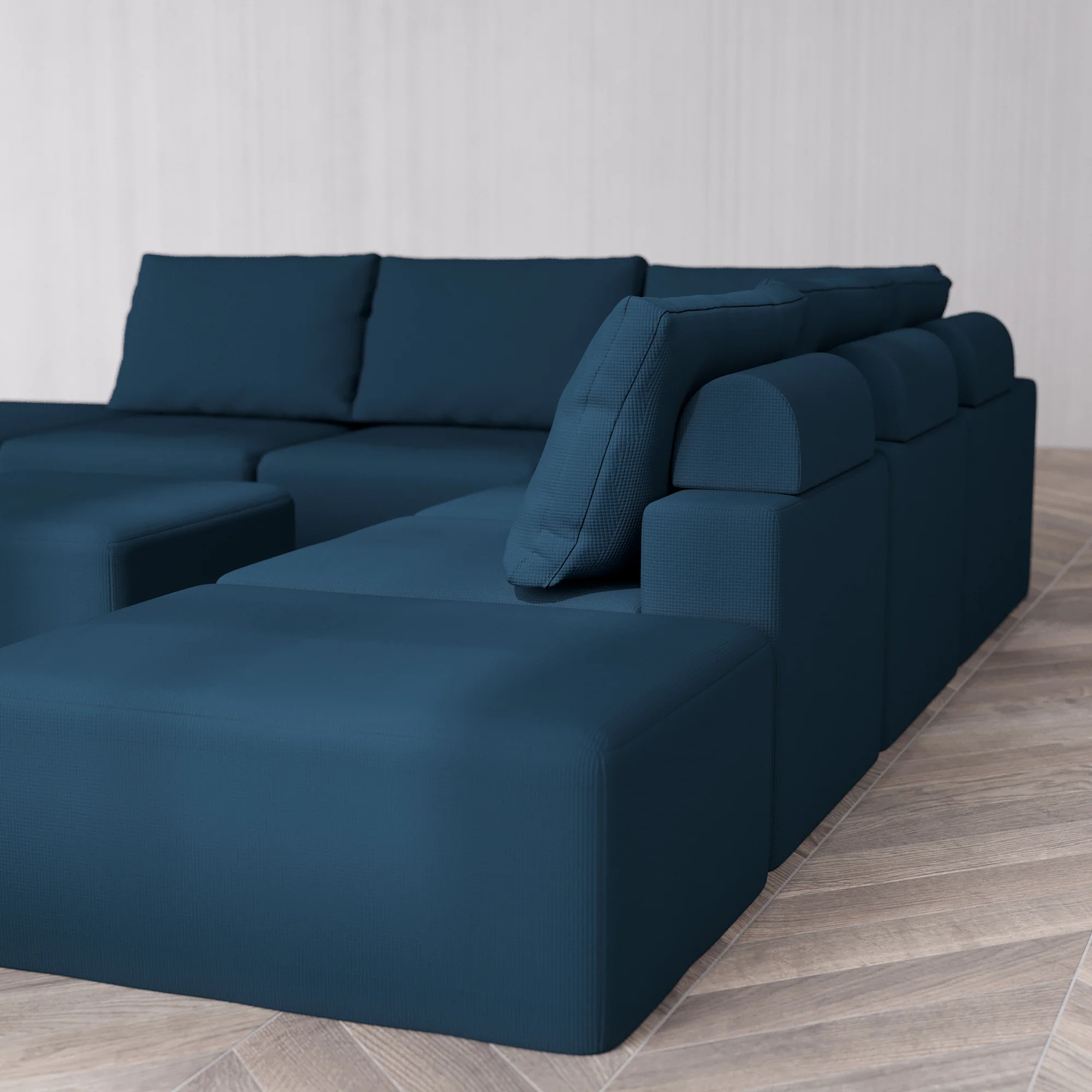 Slipcover Only - Modular Washable 7-Seater Open-Ends Corner Sectional Cloud + Bolster Sofa in Lazuli - Image 5