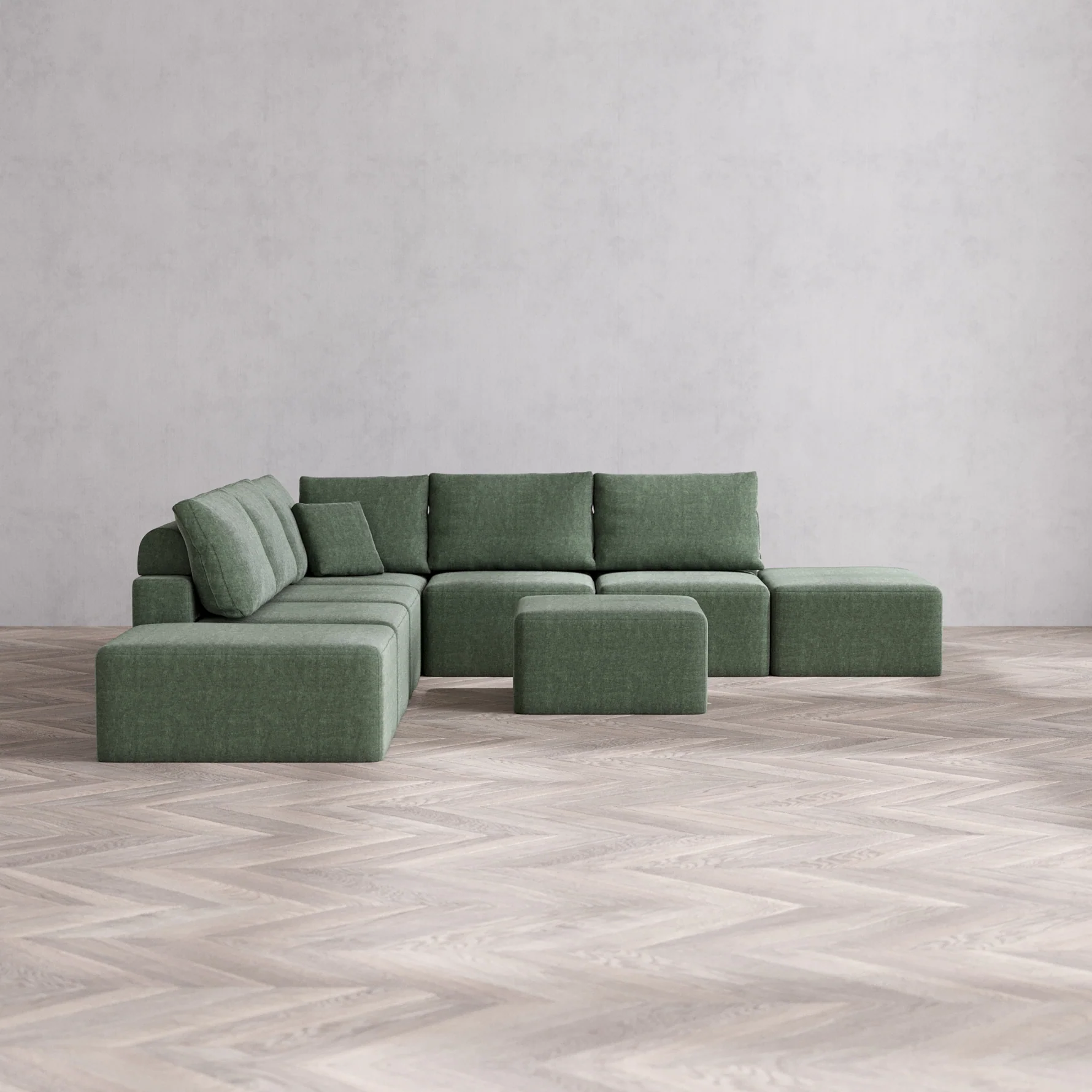Slipcover Only - Modular Washable 7-Seater Open-Ends Corner Sectional Cloud + Bolster Sofa in Sage