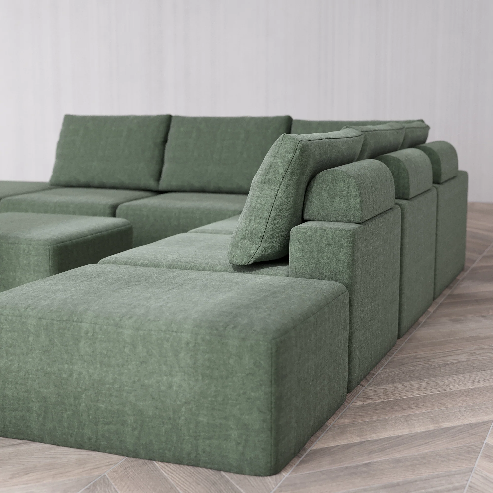 Slipcover Only - Modular Washable 7-Seater Open-Ends Corner Sectional Cloud + Bolster Sofa in Sage - Image 5