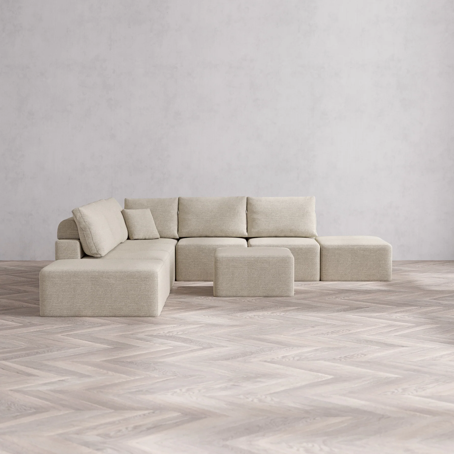 Slipcover Only - Modular Washable 7-Seater Open-Ends Corner Sectional Cloud + Bolster Sofa in Sandstone