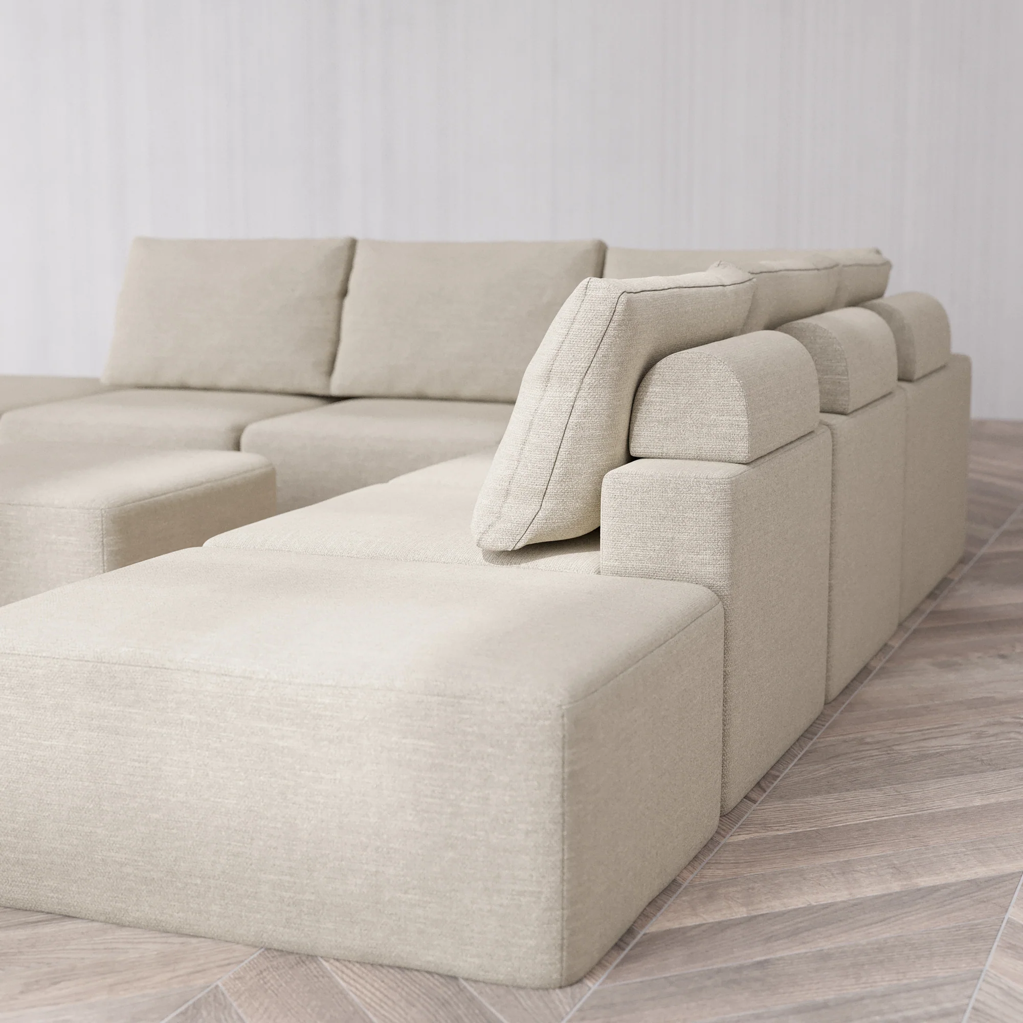 Slipcover Only - Modular Washable 7-Seater Open-Ends Corner Sectional Cloud + Bolster Sofa in Sandstone - Image 5