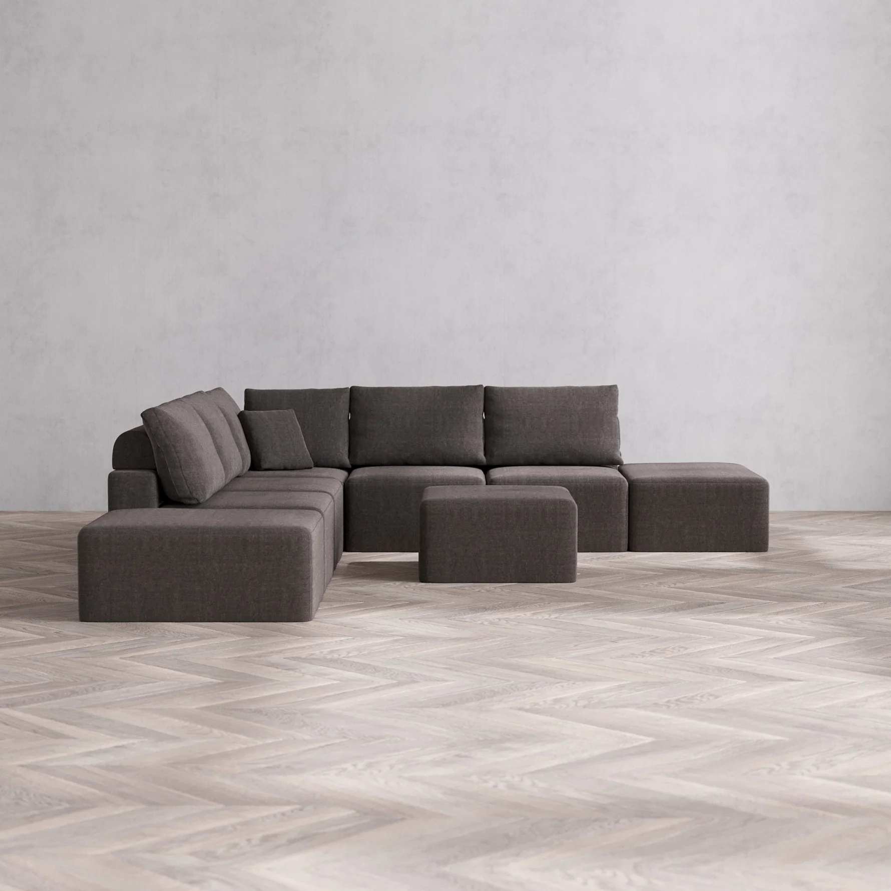 Slipcover Only - Modular Washable 7-Seater Open-Ends Corner Sectional Cloud + Bolster Sofa in Truffle