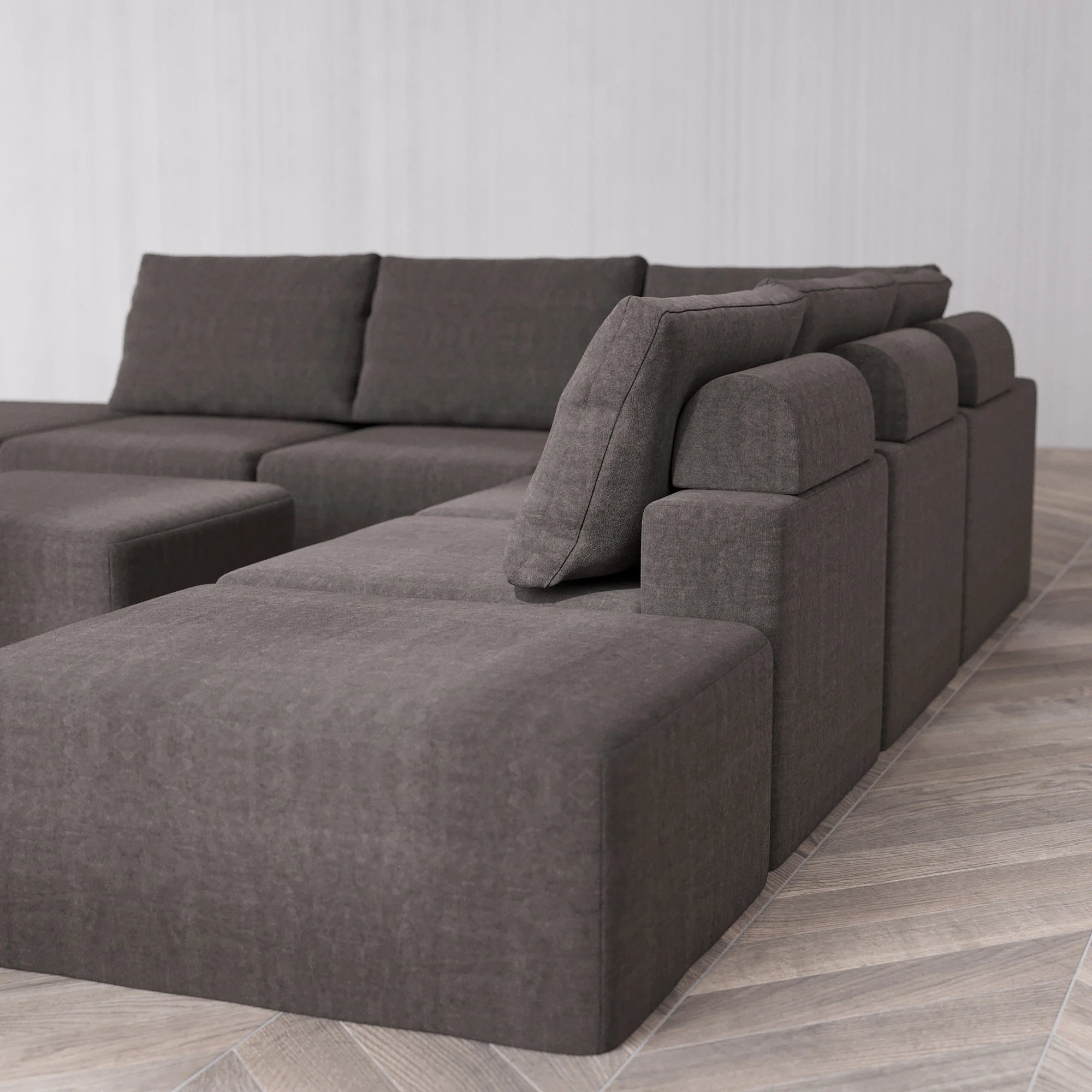 Slipcover Only - Modular Washable 7-Seater Open-Ends Corner Sectional Cloud + Bolster Sofa in Truffle - Image 5