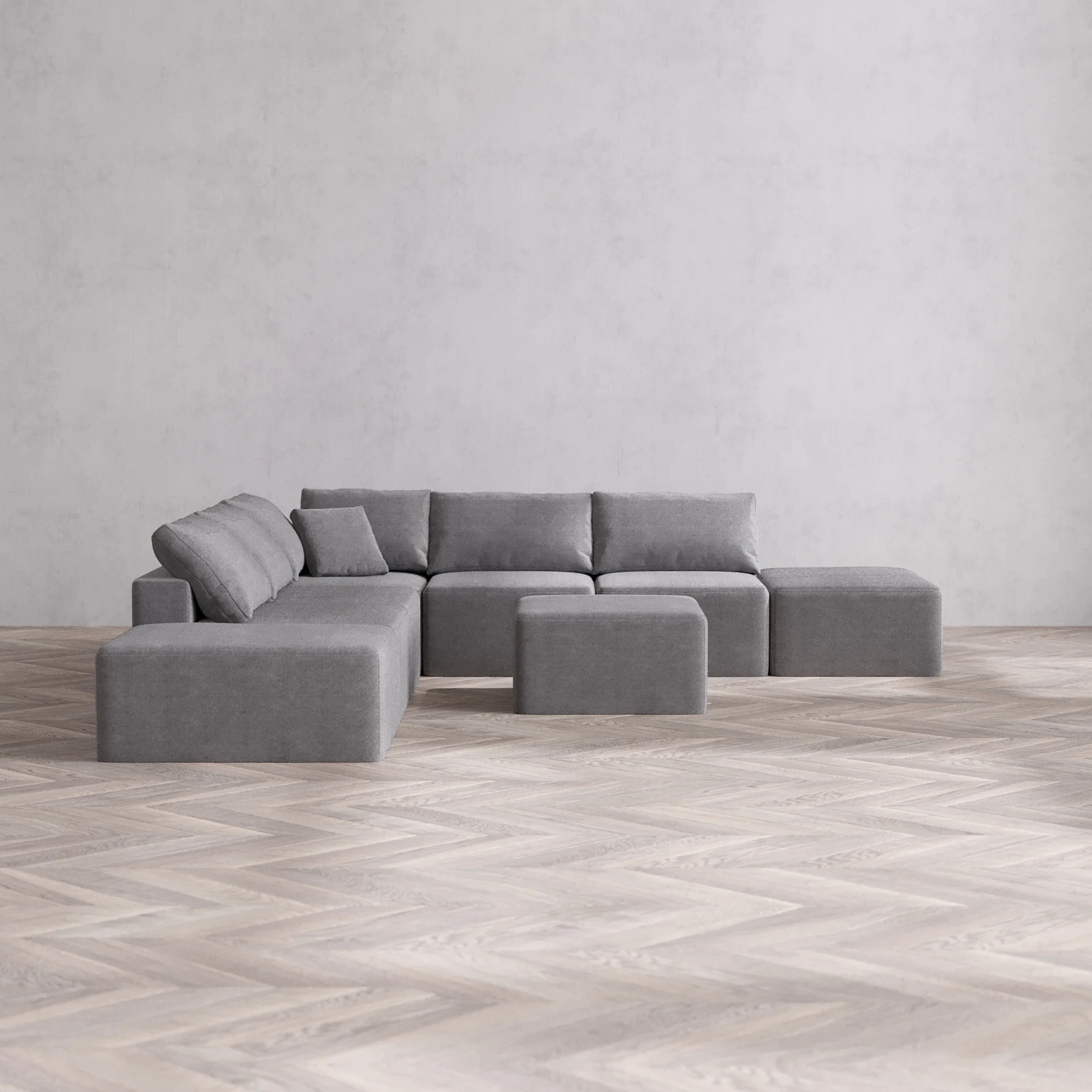 Slipcover Only - Modular Washable 7-Seater Open-Ends Corner Sectional Cloud Sofa in Slate