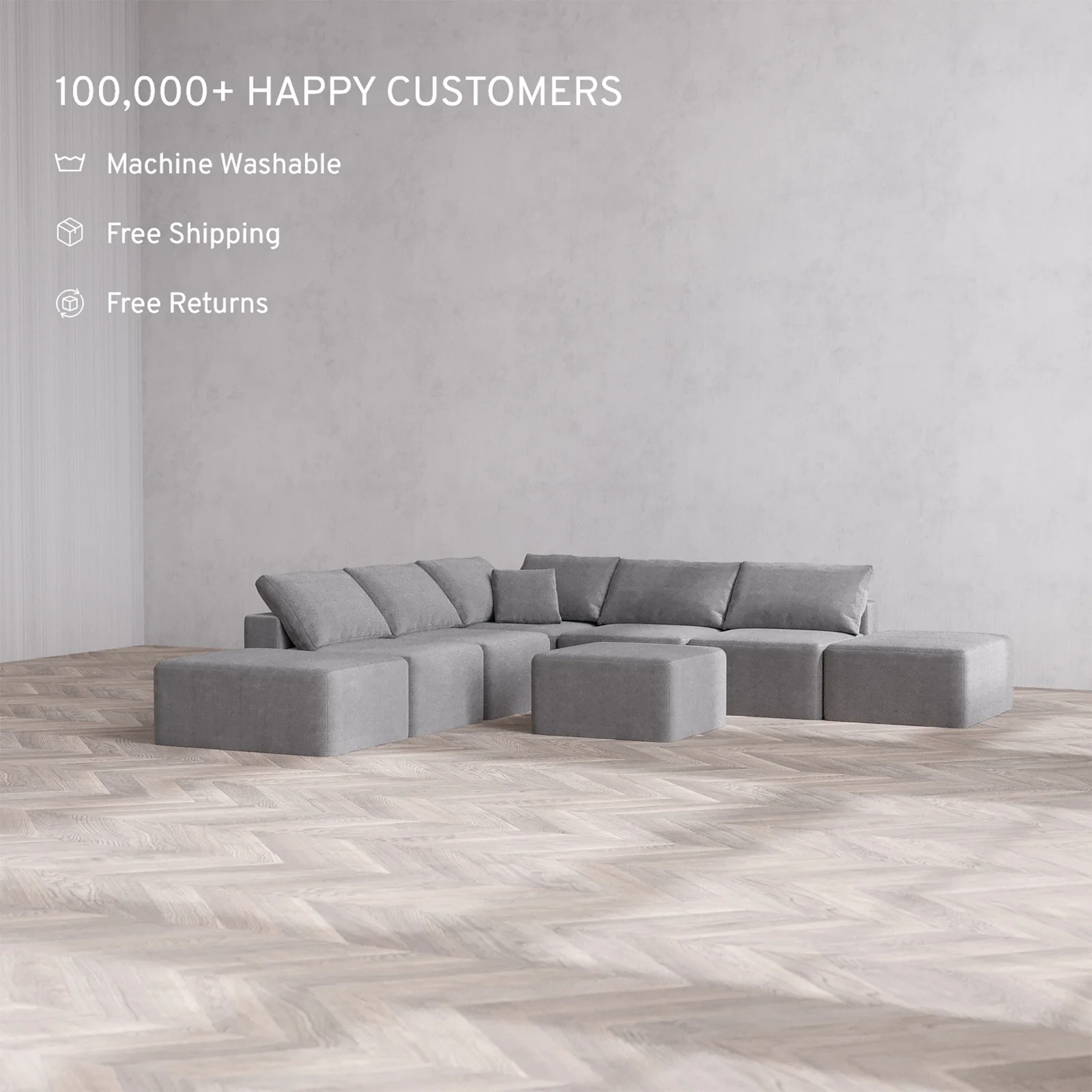Slipcover Only - Modular Washable 7-Seater Open-Ends Corner Sectional Cloud Sofa in Slate - Image 2
