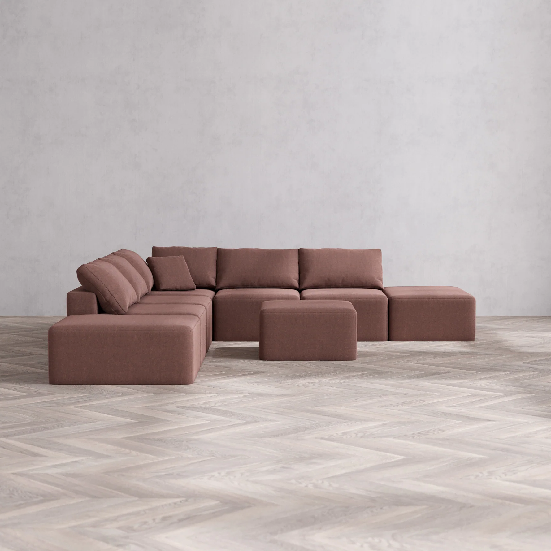 Slipcover Only - Modular Washable 7-Seater Open-Ends Corner Sectional Cloud Sofa in Sumac