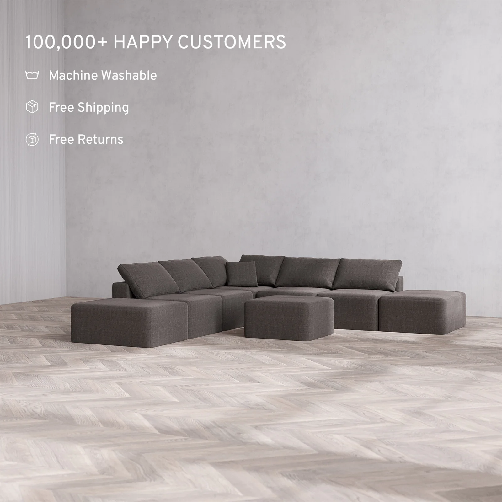 Slipcover Only - Modular Washable 7-Seater Open-Ends Corner Sectional Cloud Sofa in Truffle - Image 2
