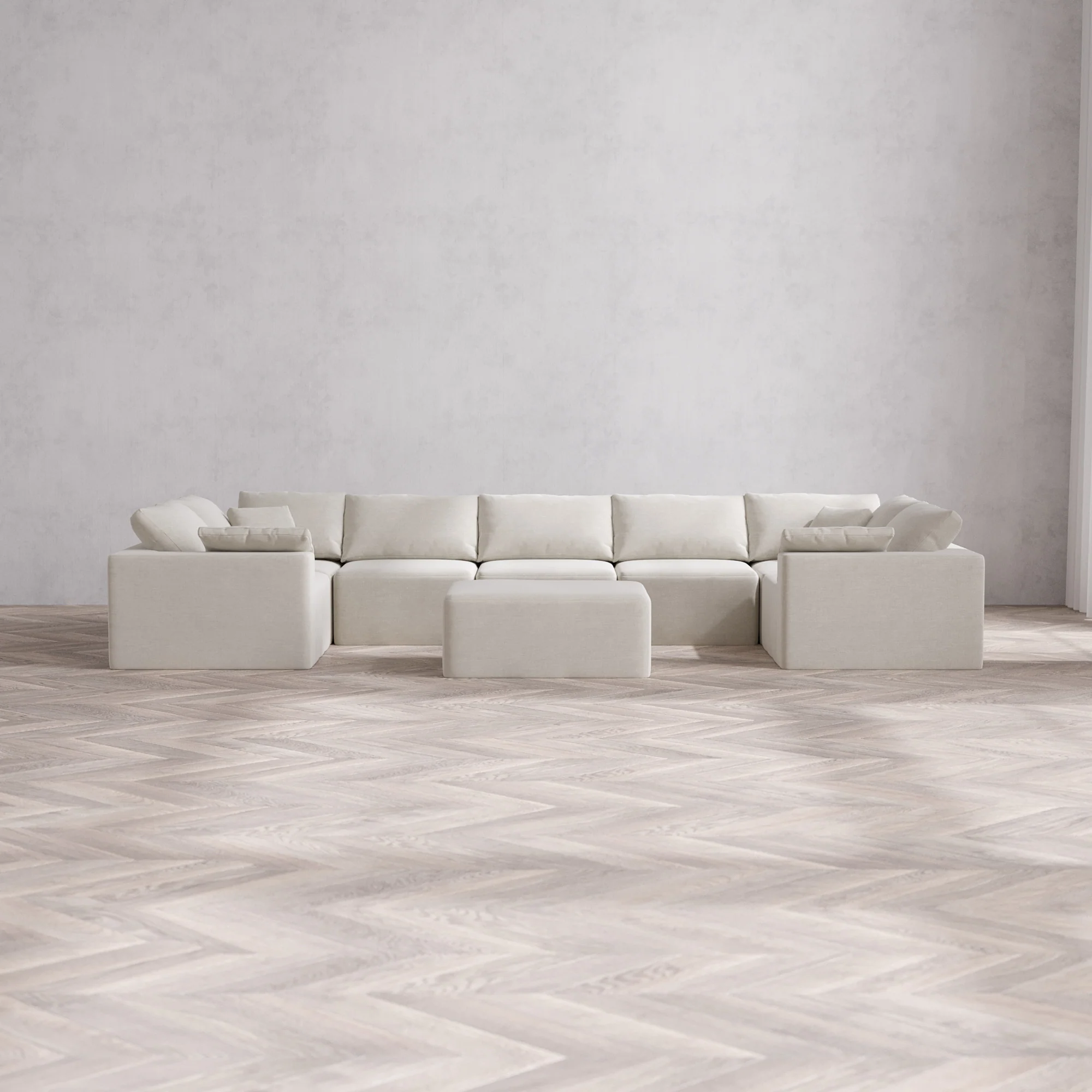 Slipcover Only - Modular Washable 7-Seater U Sectional + Chaise Ottoman Cloud Sofa in Cashew