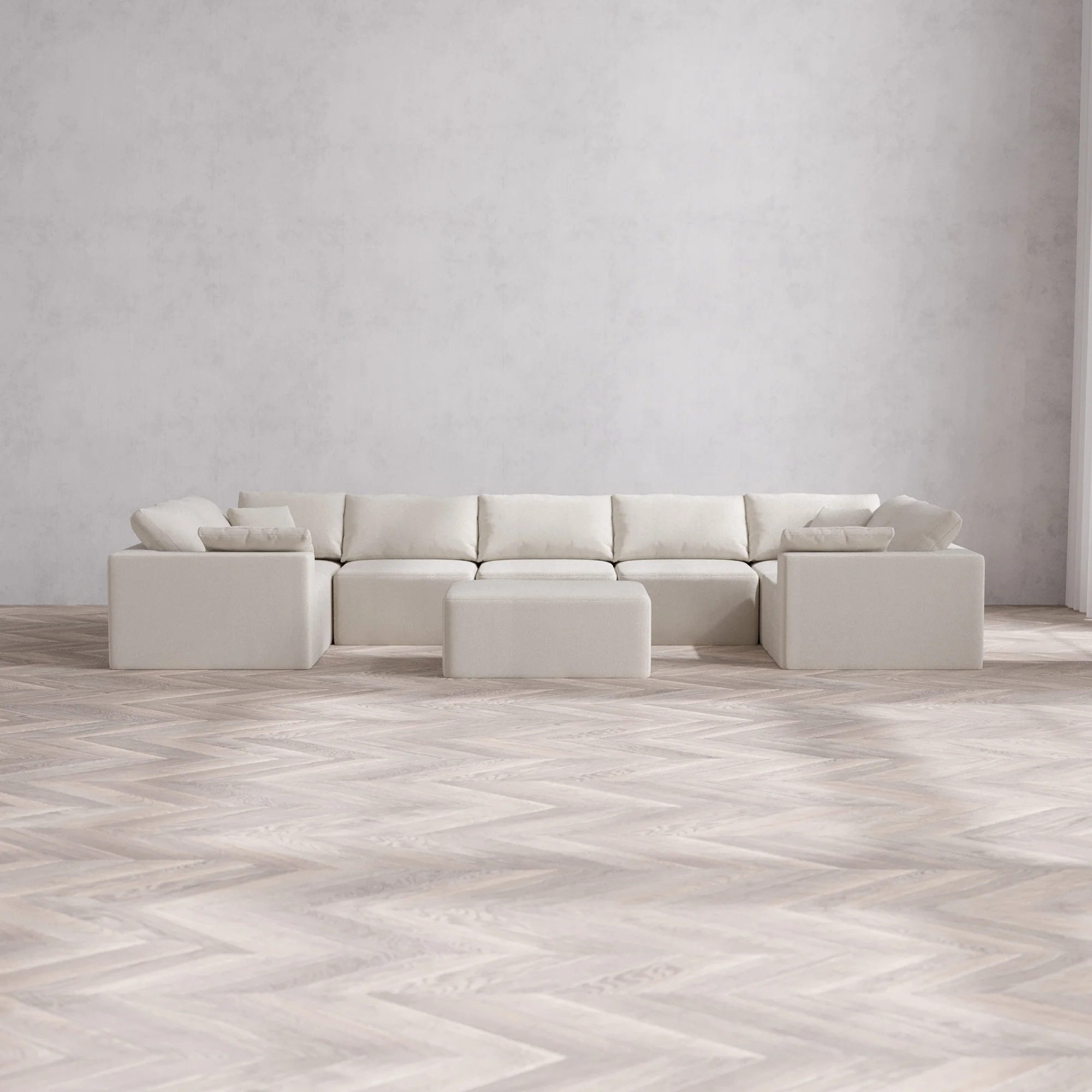 Slipcover Only - Modular Washable 7-Seater U Sectional + Chaise Ottoman Cloud Sofa in Pearl