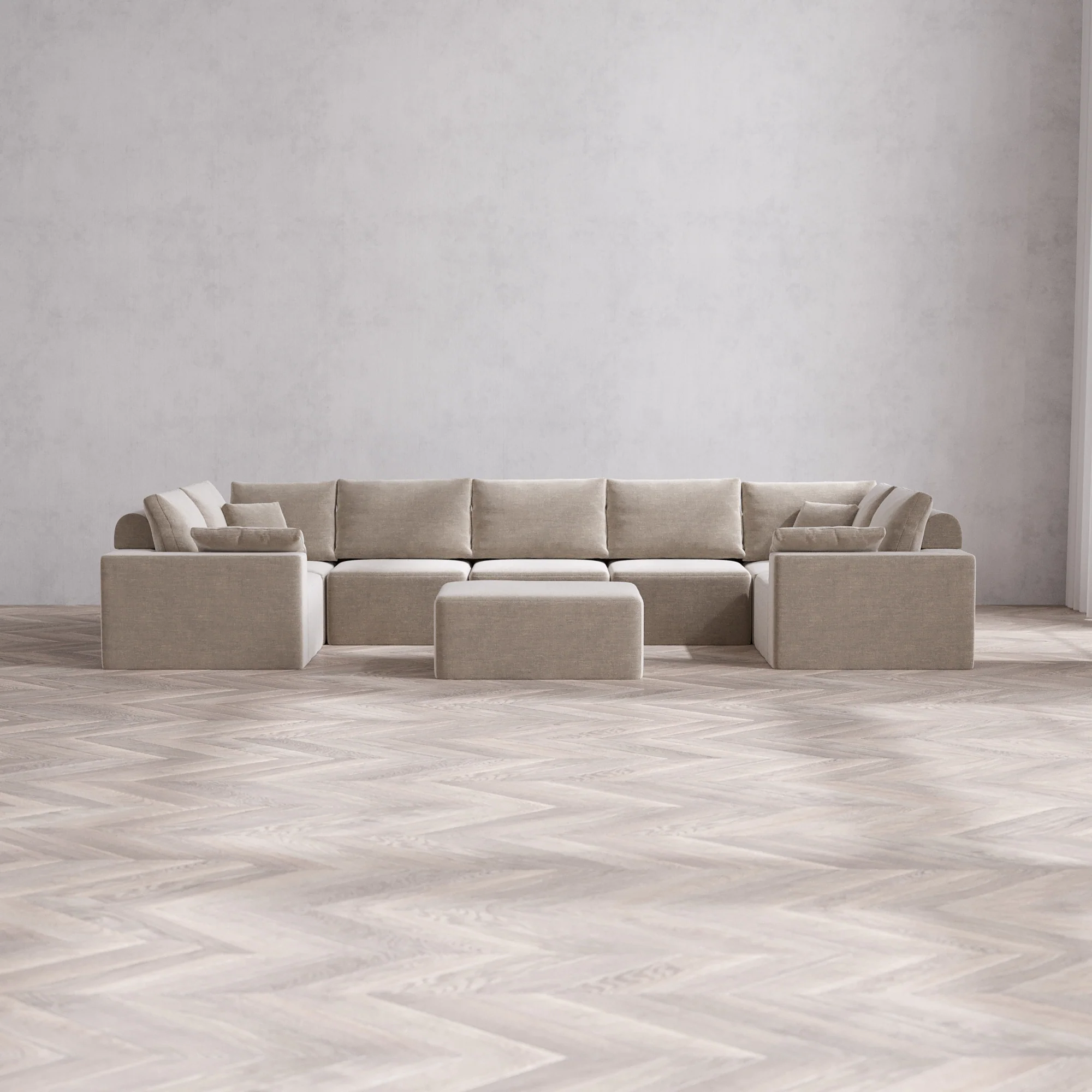 Slipcover Only - Modular Washable 7-Seater U Sectional + Chaise Ottoman Cloud + Bolster Sofa in Caraway