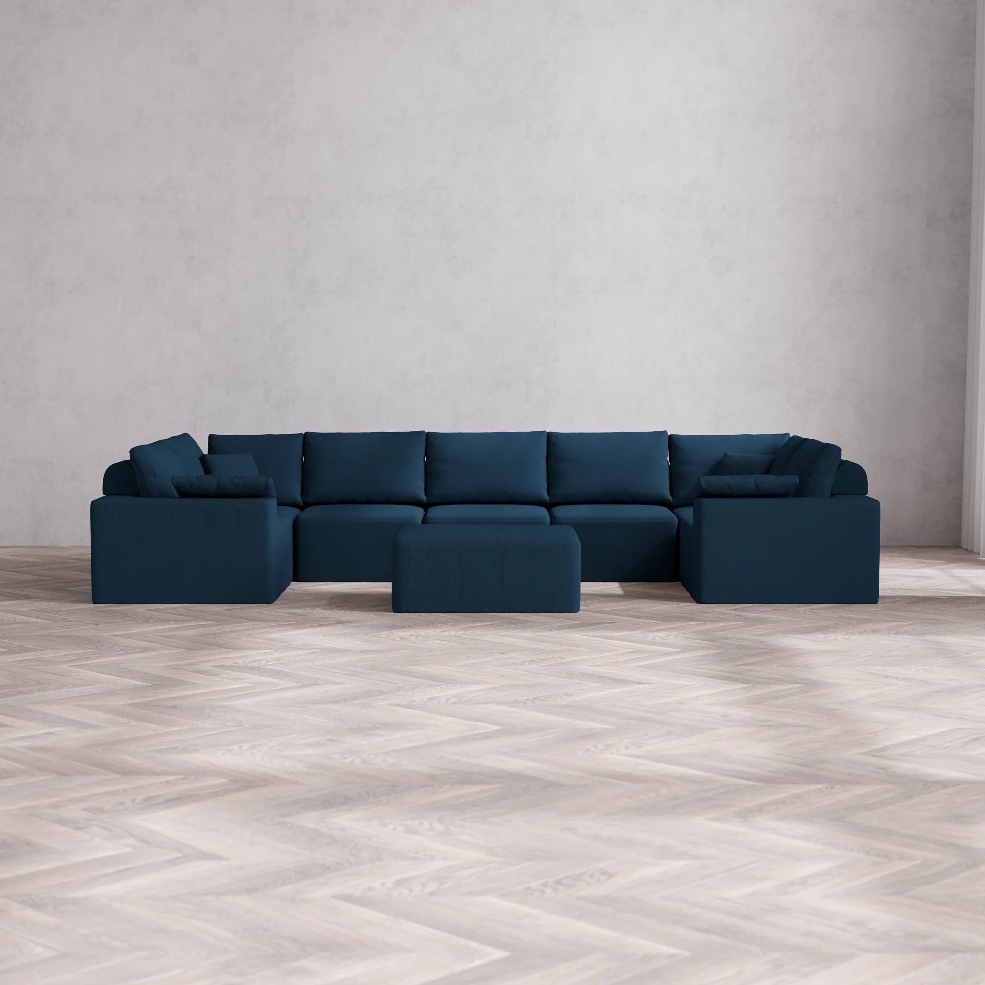 Slipcover Only - Modular Washable 7-Seater U Sectional + Chaise Ottoman Cloud + Bolster Sofa in Lazuli