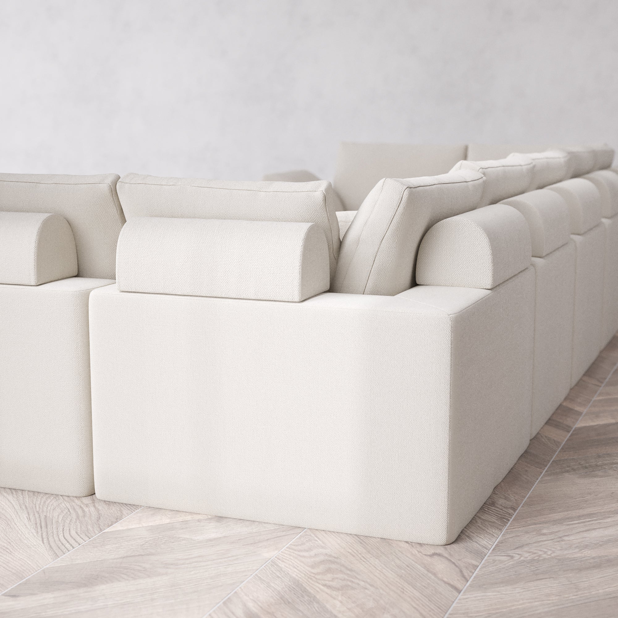 Slipcover Only - Modular Washable 7-Seater U Sectional + Chaise Ottoman Cloud + Bolster Sofa in Pearl - Image 5