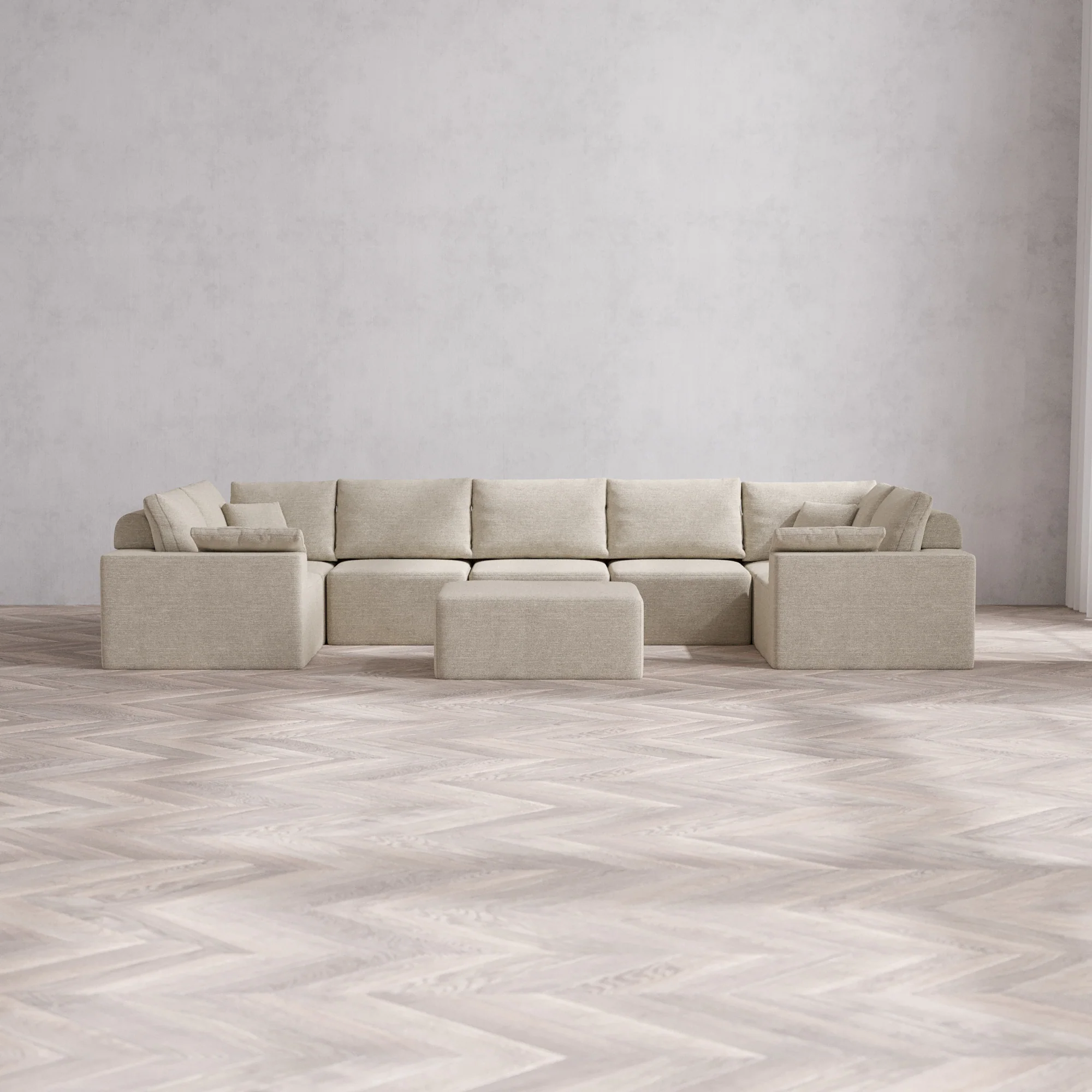 Slipcover Only - Modular Washable 7-Seater U Sectional + Chaise Ottoman Cloud + Bolster Sofa in Sandstone