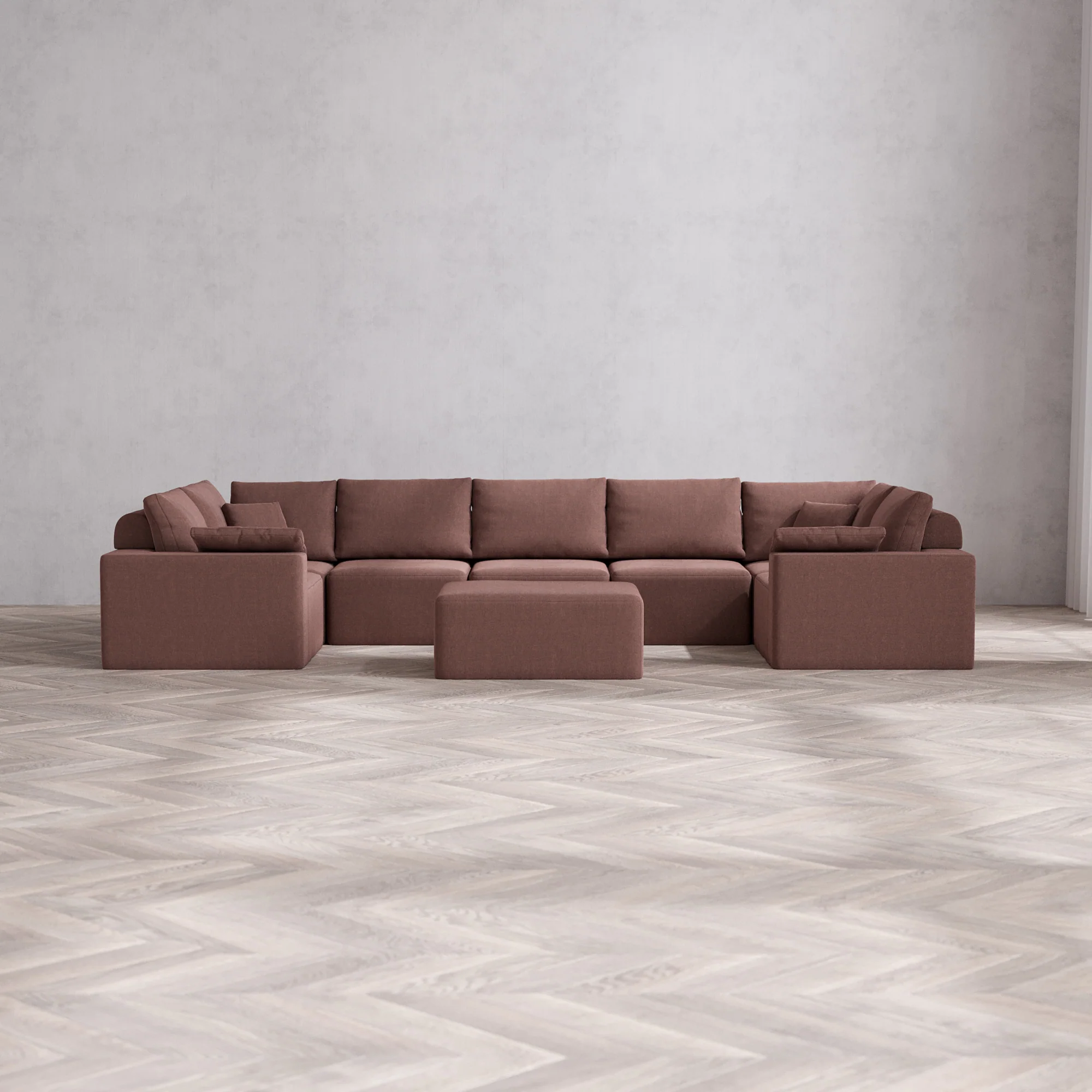 Slipcover Only - Modular Washable 7-Seater U Sectional + Chaise Ottoman Cloud + Bolster Sofa in Sumac
